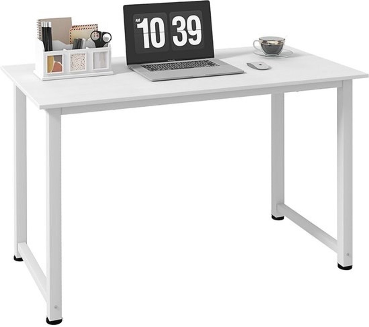 Multifunctionele Computertafel en Eettafel - 120 x 60 x 76 cm - Wit - Ruim Dienblad - Robuust Metalen Frame
