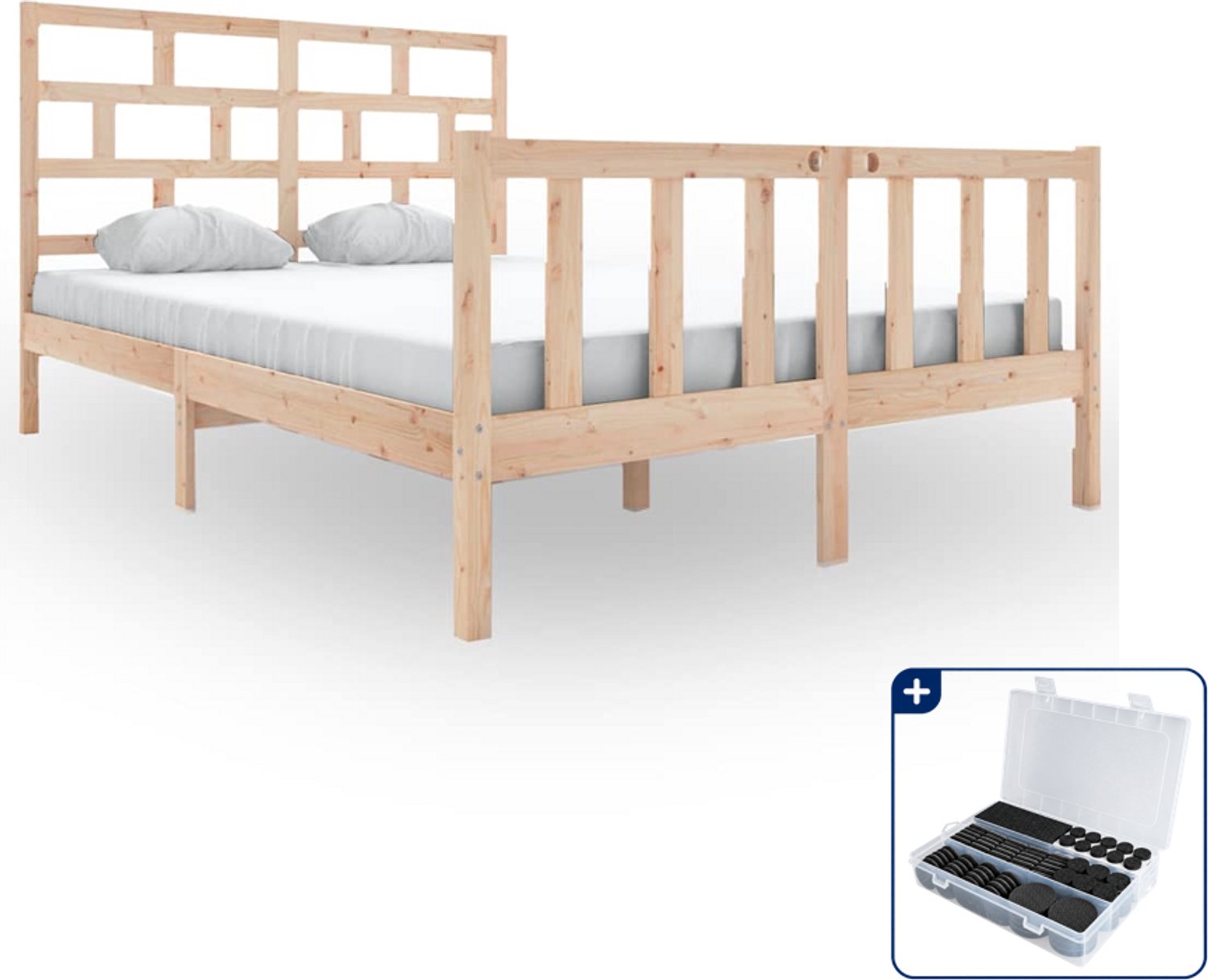 vidaXL bedframe Queensize - 160 x 200 cm - massief grenenhout - Inclusief antikrasvilt 177-delig Bruin