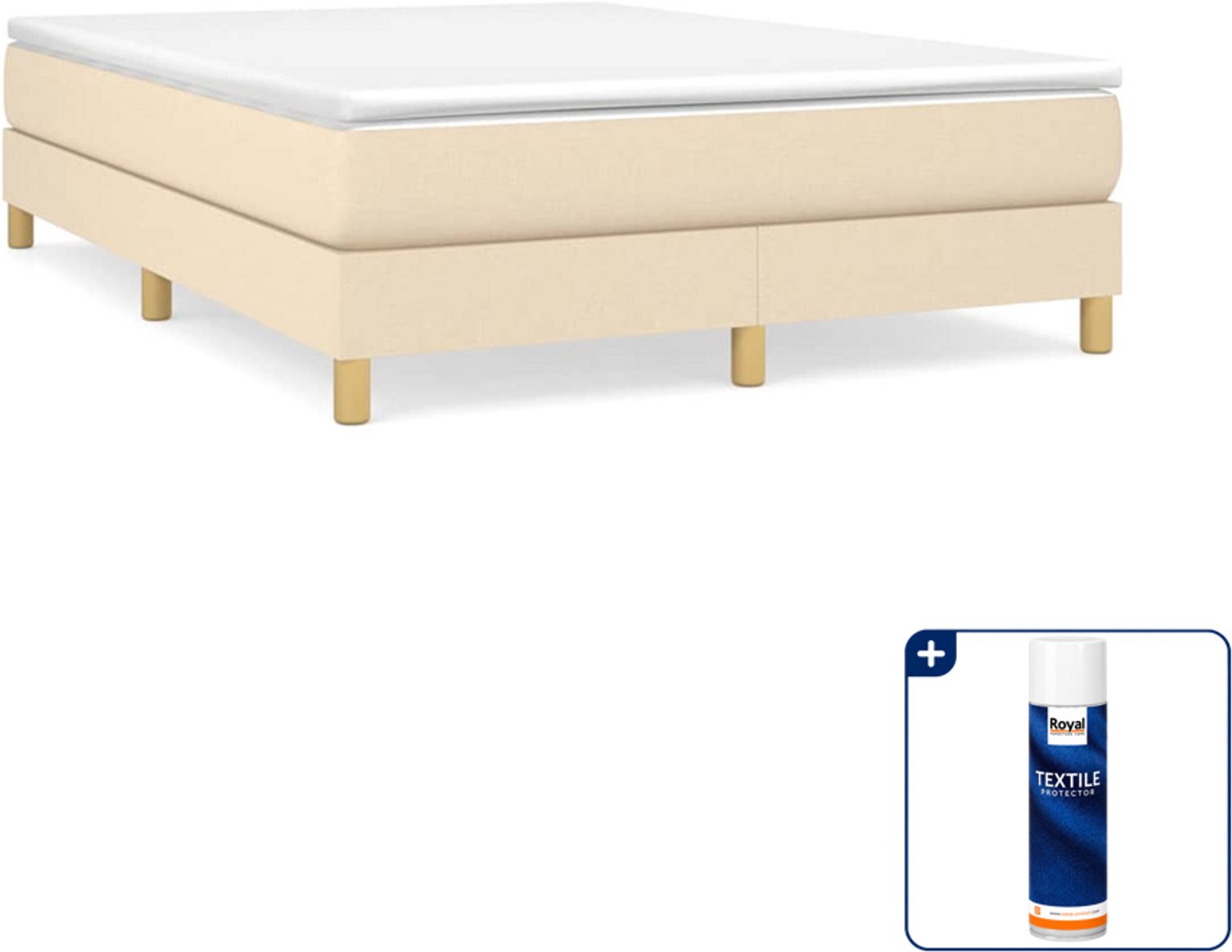 vidaXL boxspring bed - small double - 140 x 200 cm - crème - Inclusief textielbeschermer 500 ml Zwart