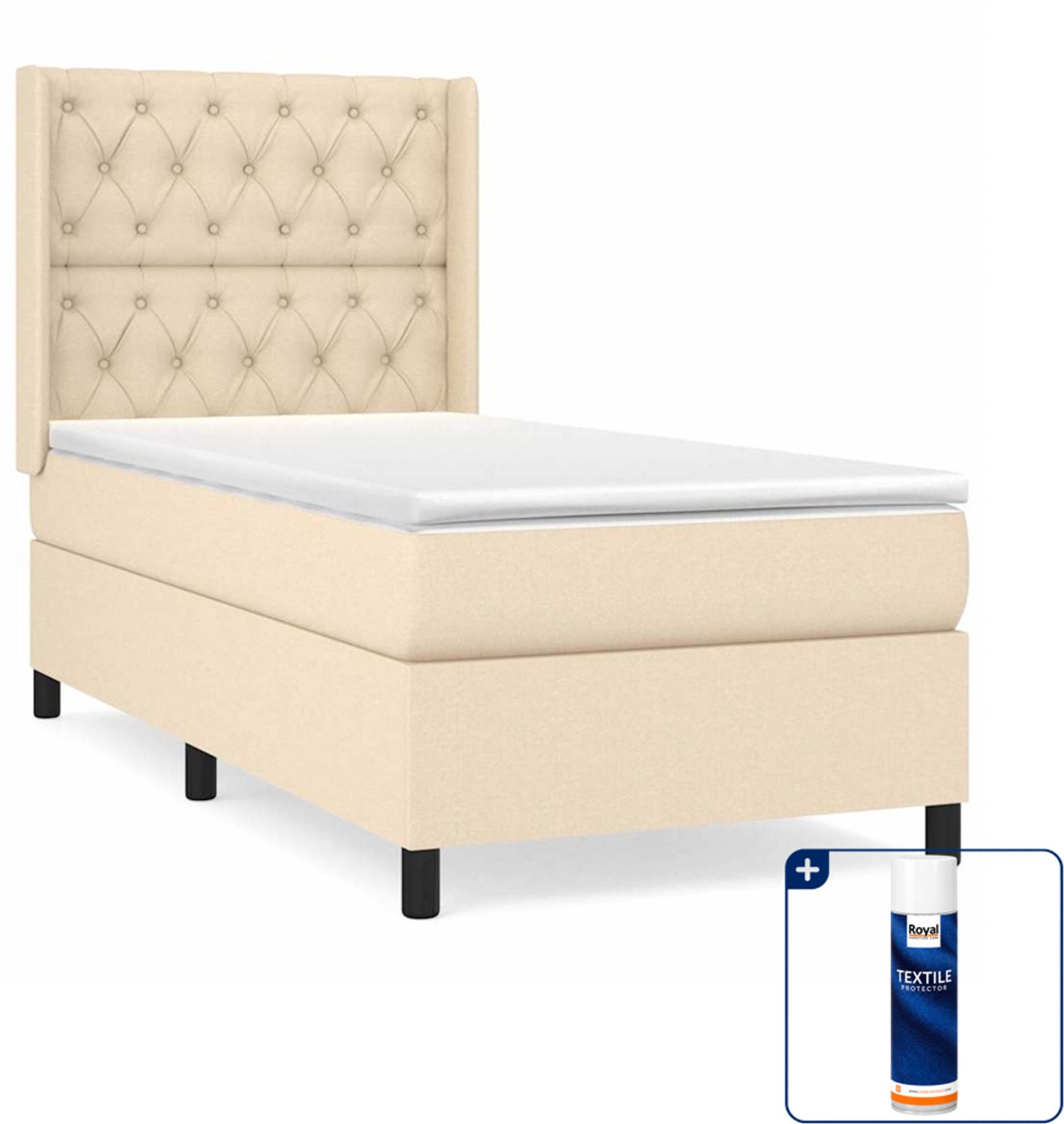 vidaXL boxspring met matras 80 x 200 cm - stof - crèmekleurig - Inclusief textielbeschermer 500 ml