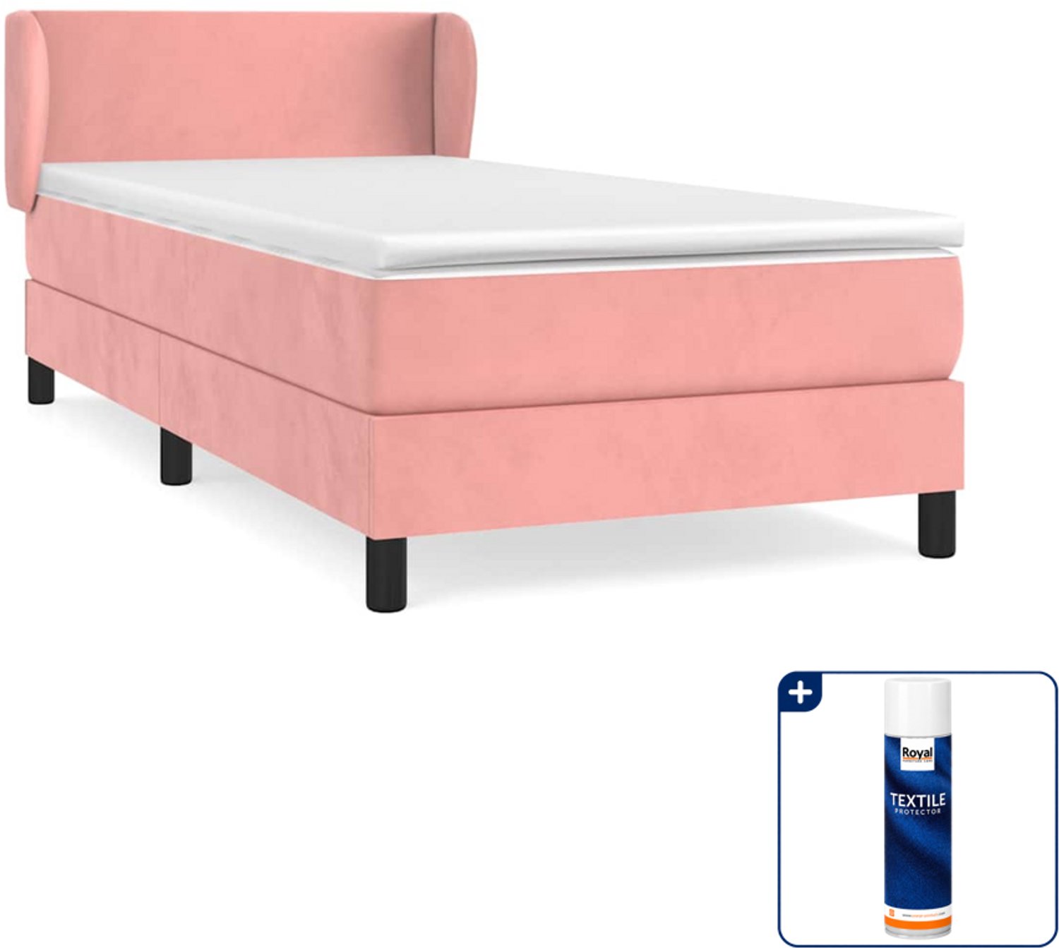 vidaXL boxspring met matras - 80 x 200 cm - fluweel - roze - Inclusief textielbeschermer 500 ml