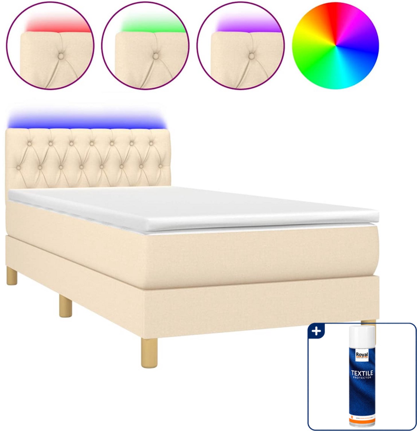 vidaXL boxspring met matras en led - 100 x 200 cm - crèmekleurig - Inclusief textielbeschermer 500 ml