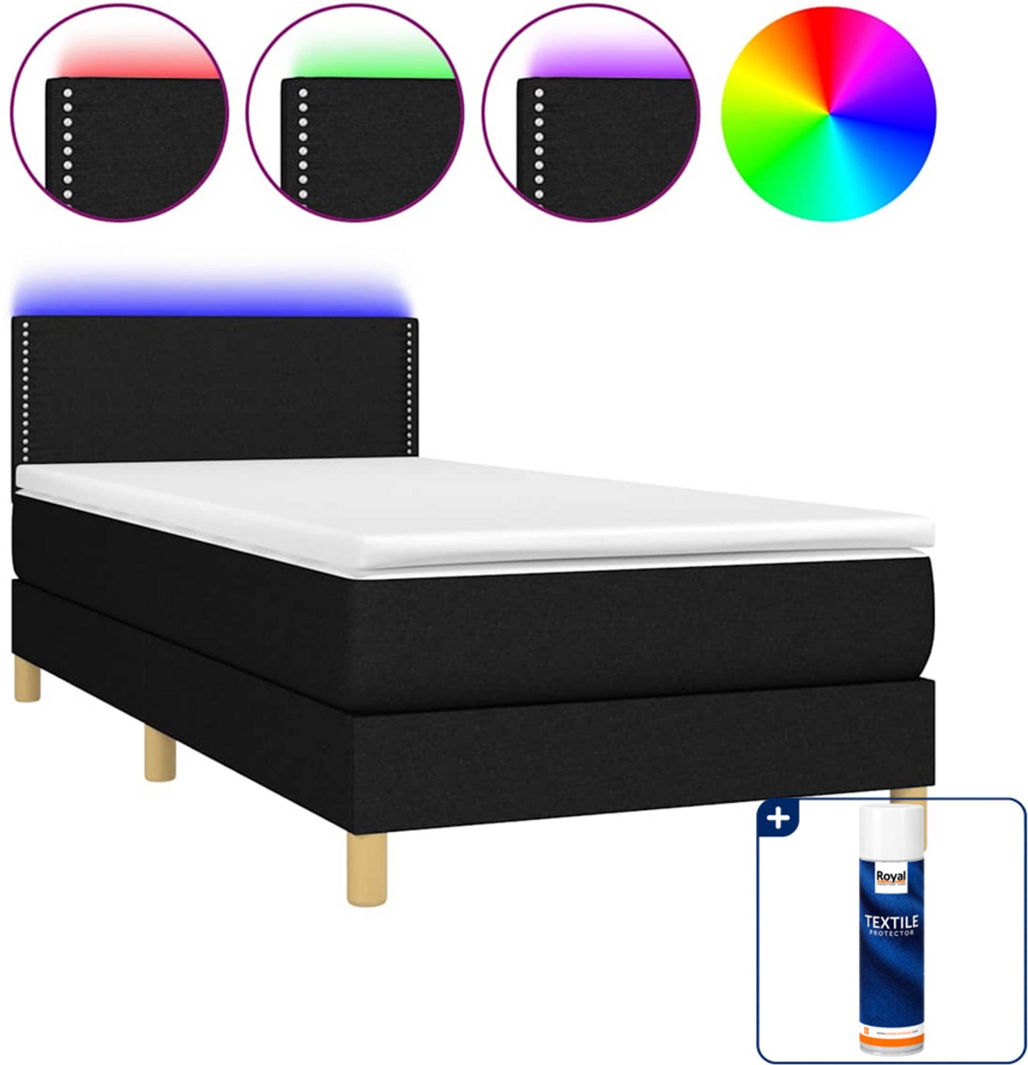 vidaXL boxspring met matras en LED - 90 x 190 cm - zwart - Inclusief textielbeschermer 500 ml