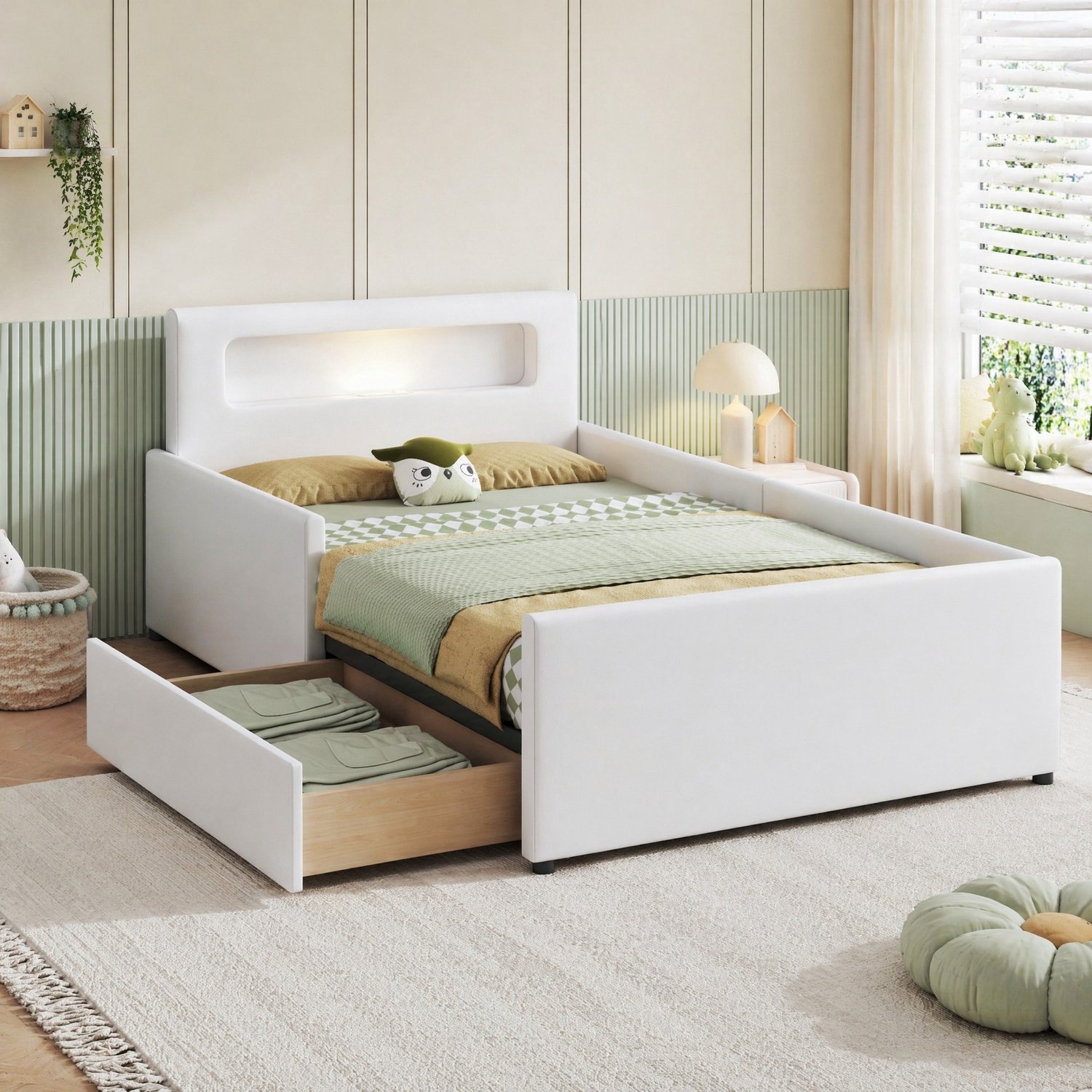 Maisentiel Kinderbed 90 x 200 cm wit kunstleer met lades, nachtlampje en USB-aansluiting