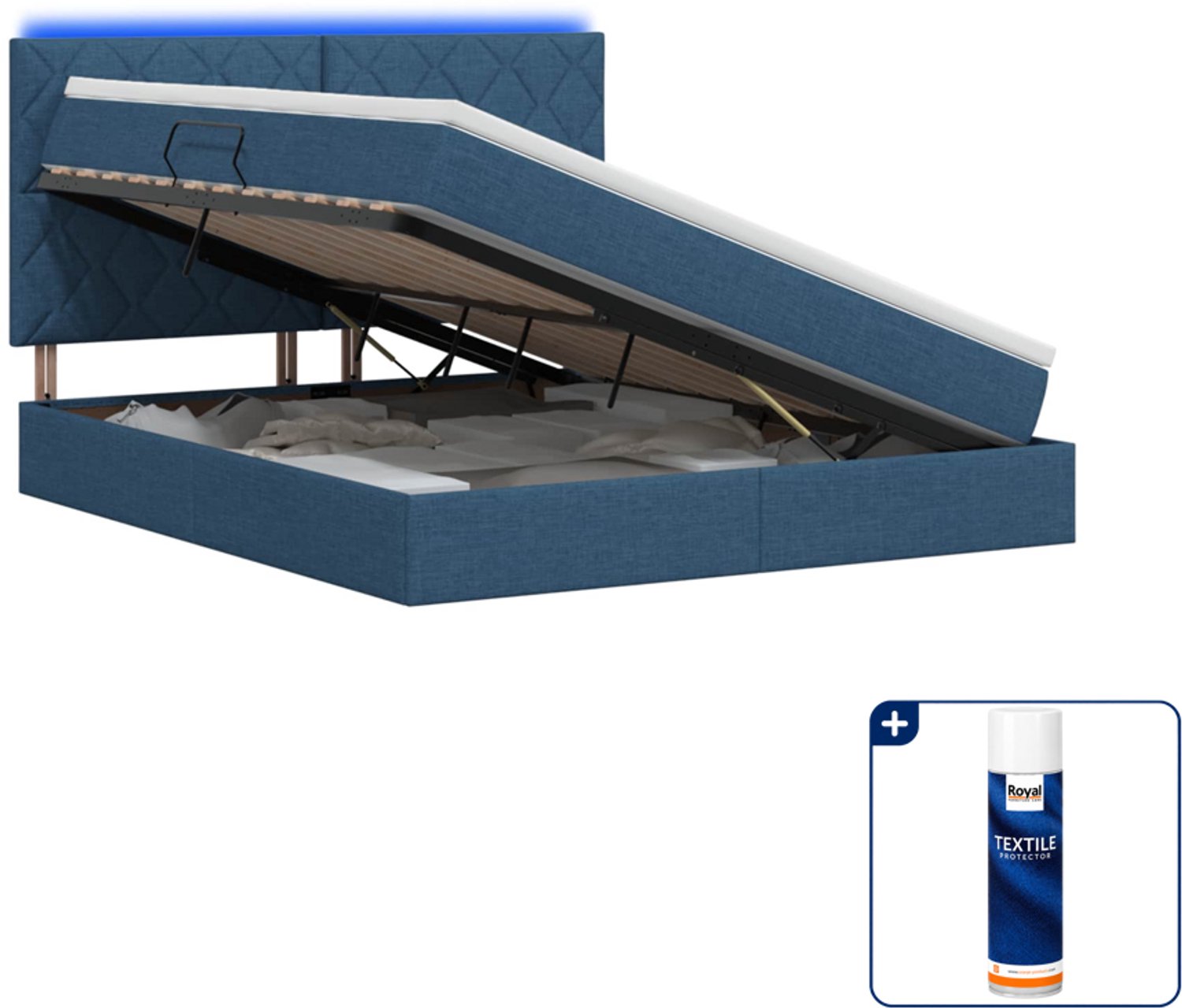 vidaXL Queensize opslagbed met matras - 160 x 200 cm - blauw - Inclusief textielbeschermer 500 ml