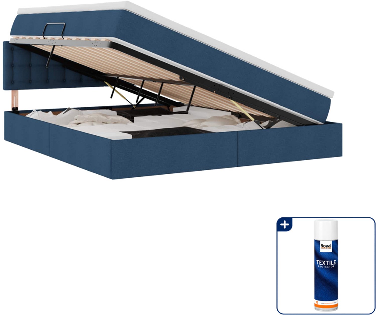 vidaXL Kingsize opbergbed met matras - 180 x 200 cm - blauw - Inclusief textielbeschermer 500 ml Zwart