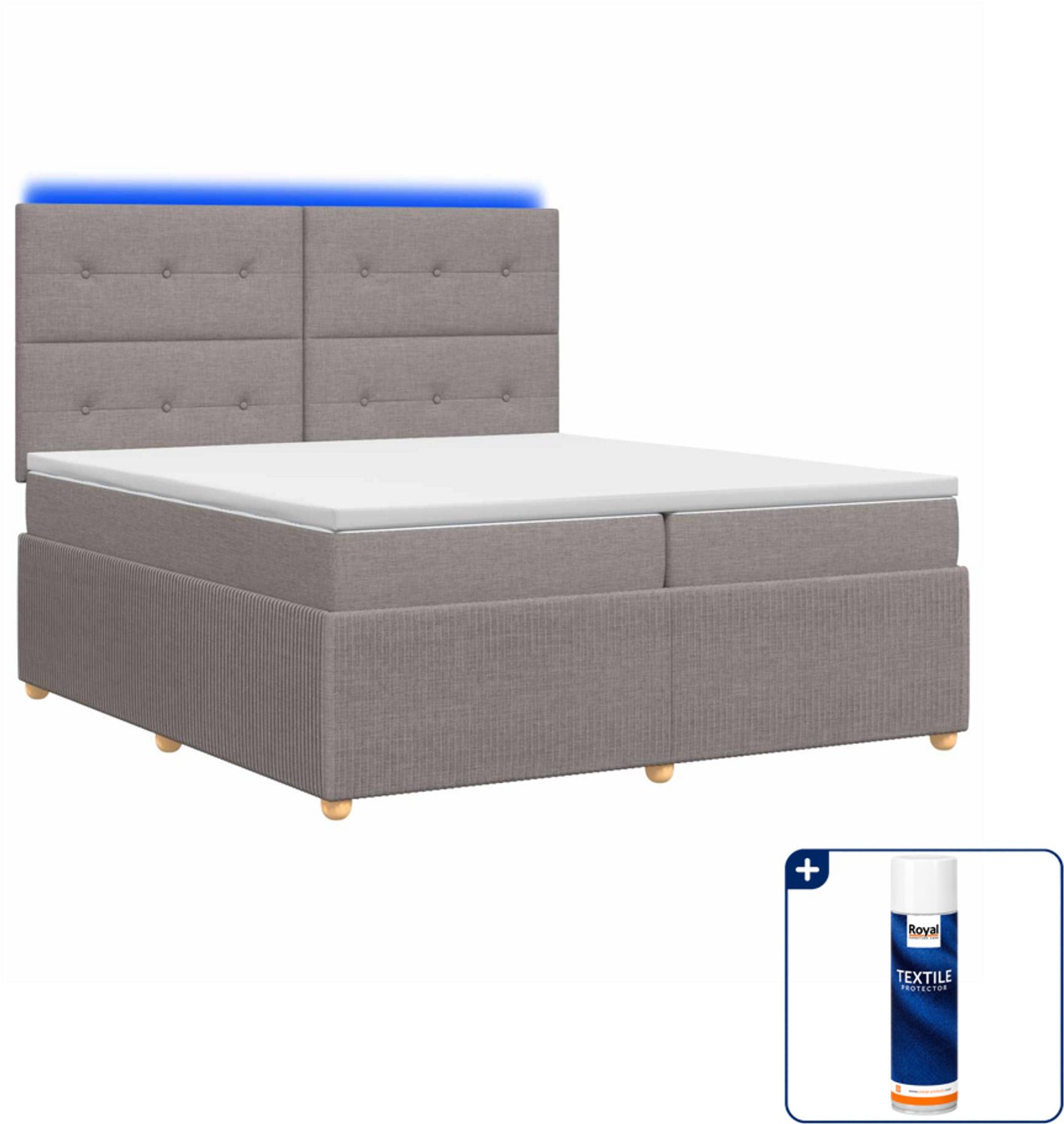 vidaXL led boxspring met matras - Super kingsize - 200 x 200 cm - Taupe - Inclusief textielbeschermer 500 ml