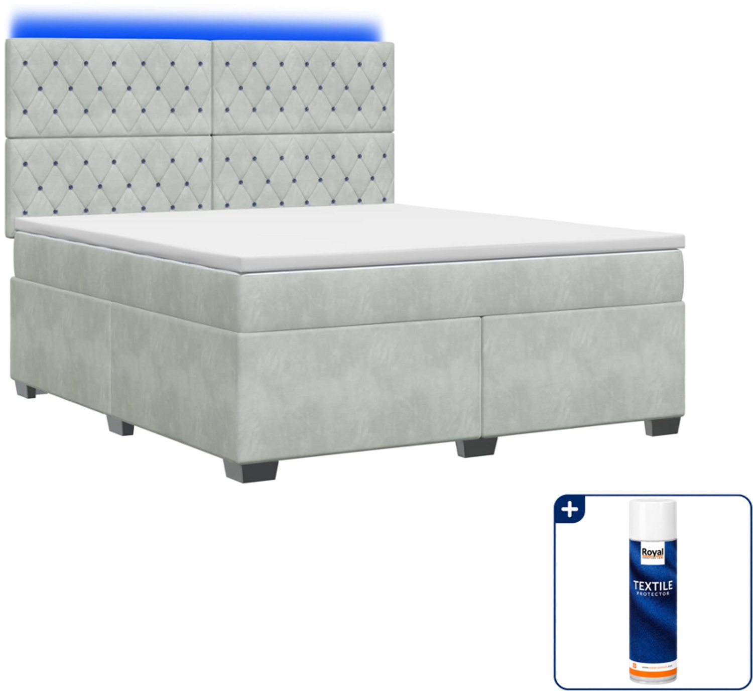 vidaXL boxspringbed met matras 140 x 190 cm - lichtgrijs - Inclusief textielbeschermer 500 ml