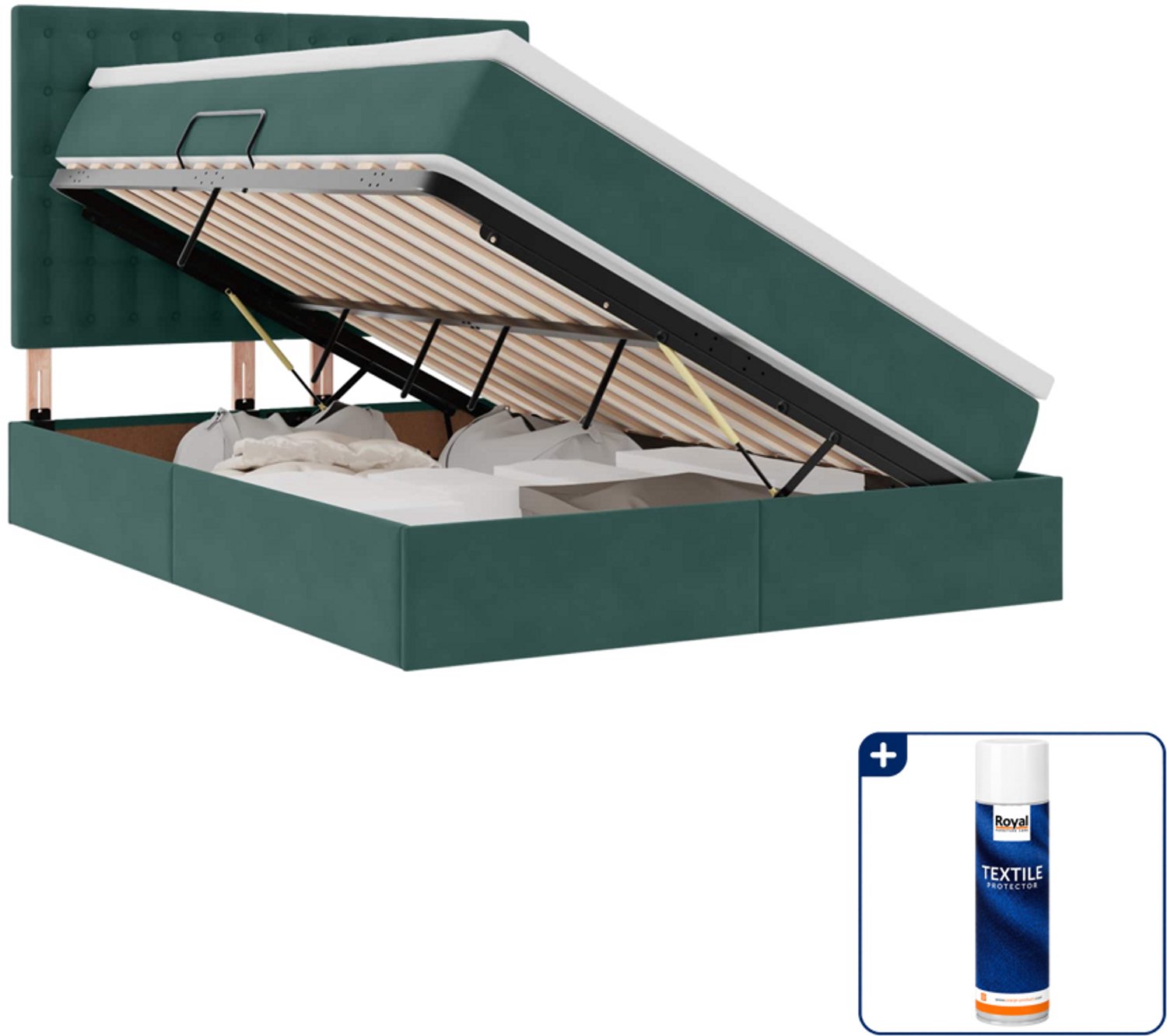 vidaXL Opbergbed met matras - Small double - 140 x 200 cm - Groen - Inclusief textielbeschermer 500 ml Bruin