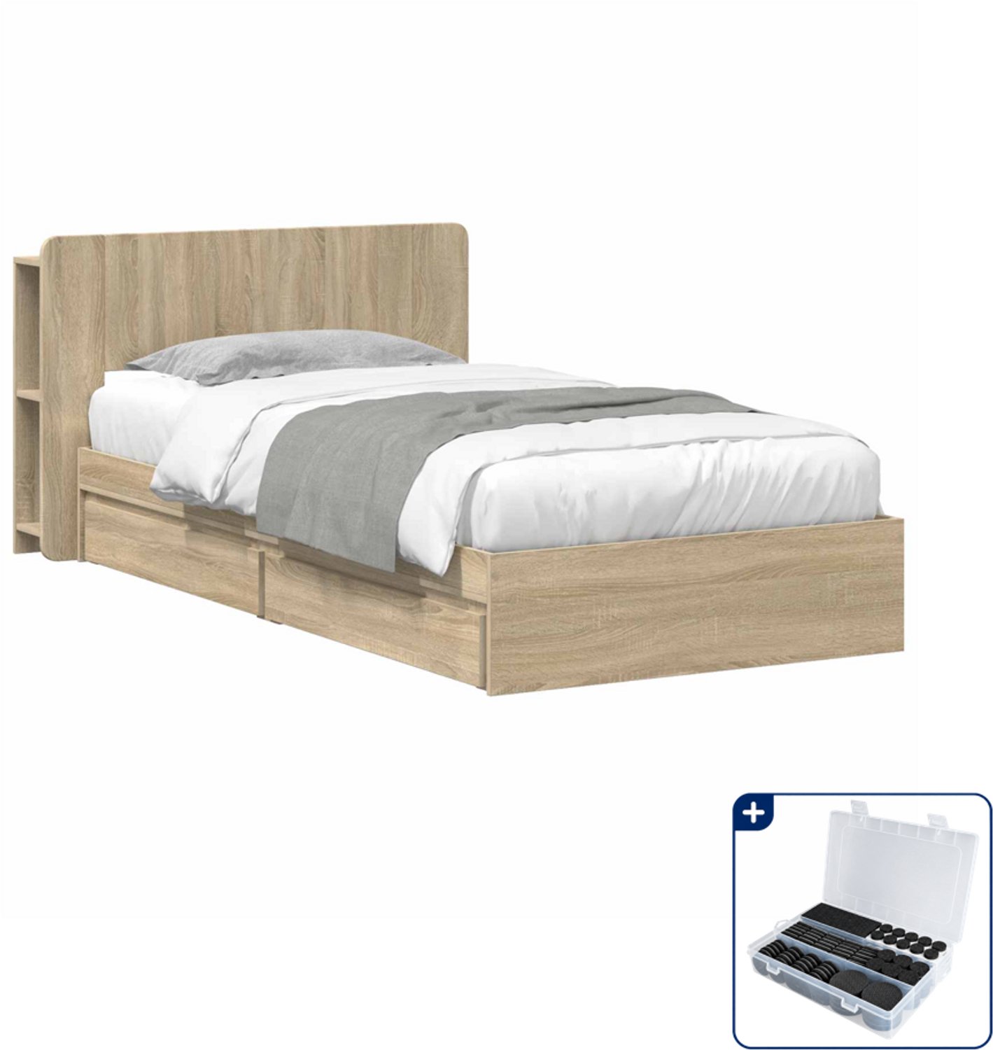 vidaXL bedframe met opslag - 90 x 200 cm - bewerkt hout - sonoma eiken - Inclusief antikrasvilt 177-delig Bruin