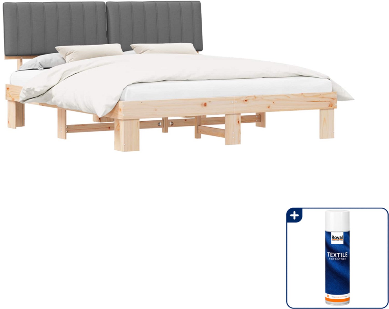 vidaXL Bedframe - Kingsize - 180 x 200 cm - lichtgrijs - Inclusief textielbeschermer 500 ml Zwart