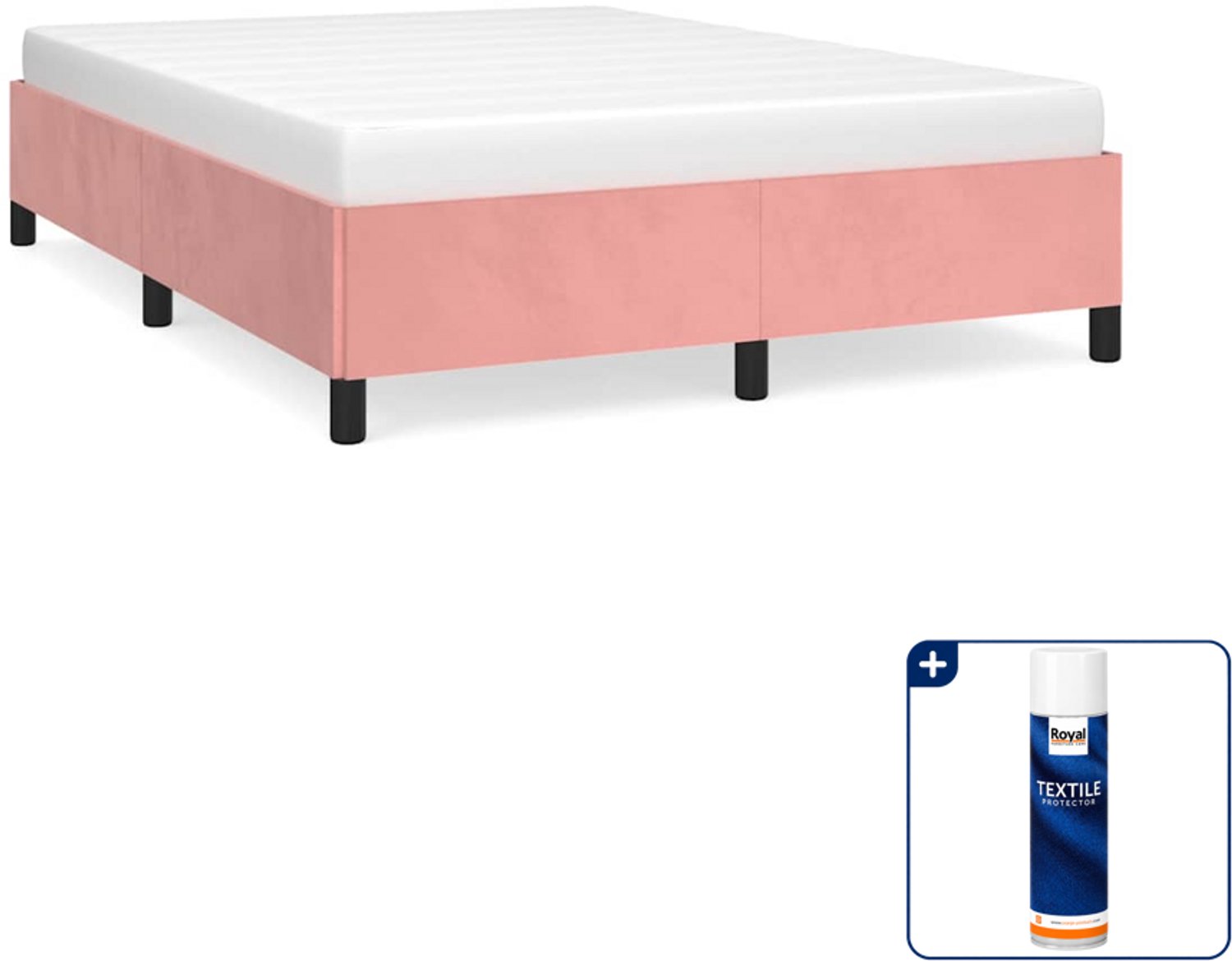 vidaXL Bedframe Small double - 140 x 200 cm - fluweel - roze - Inclusief textielbeschermer 500 ml