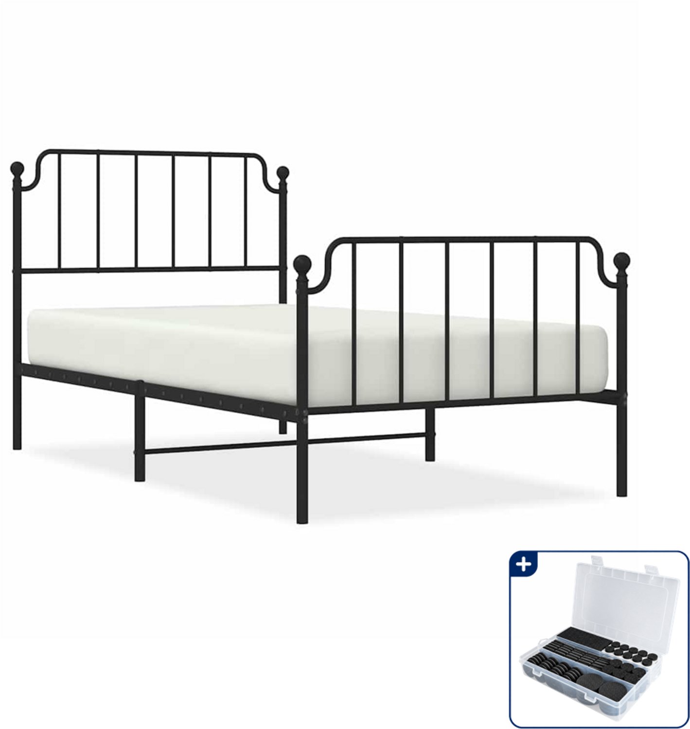 vidaXL bedframe - 100 x 200 cm - metaal - zwart - Inclusief antikrasvilt 177-delig
