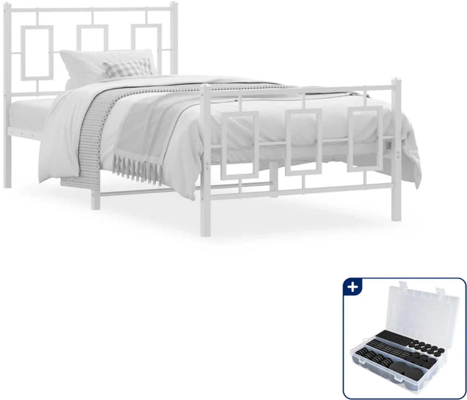 vidaXL bedframe - 90 x 200 cm - metaal - wit - Inclusief antikrasvilt 177-delig