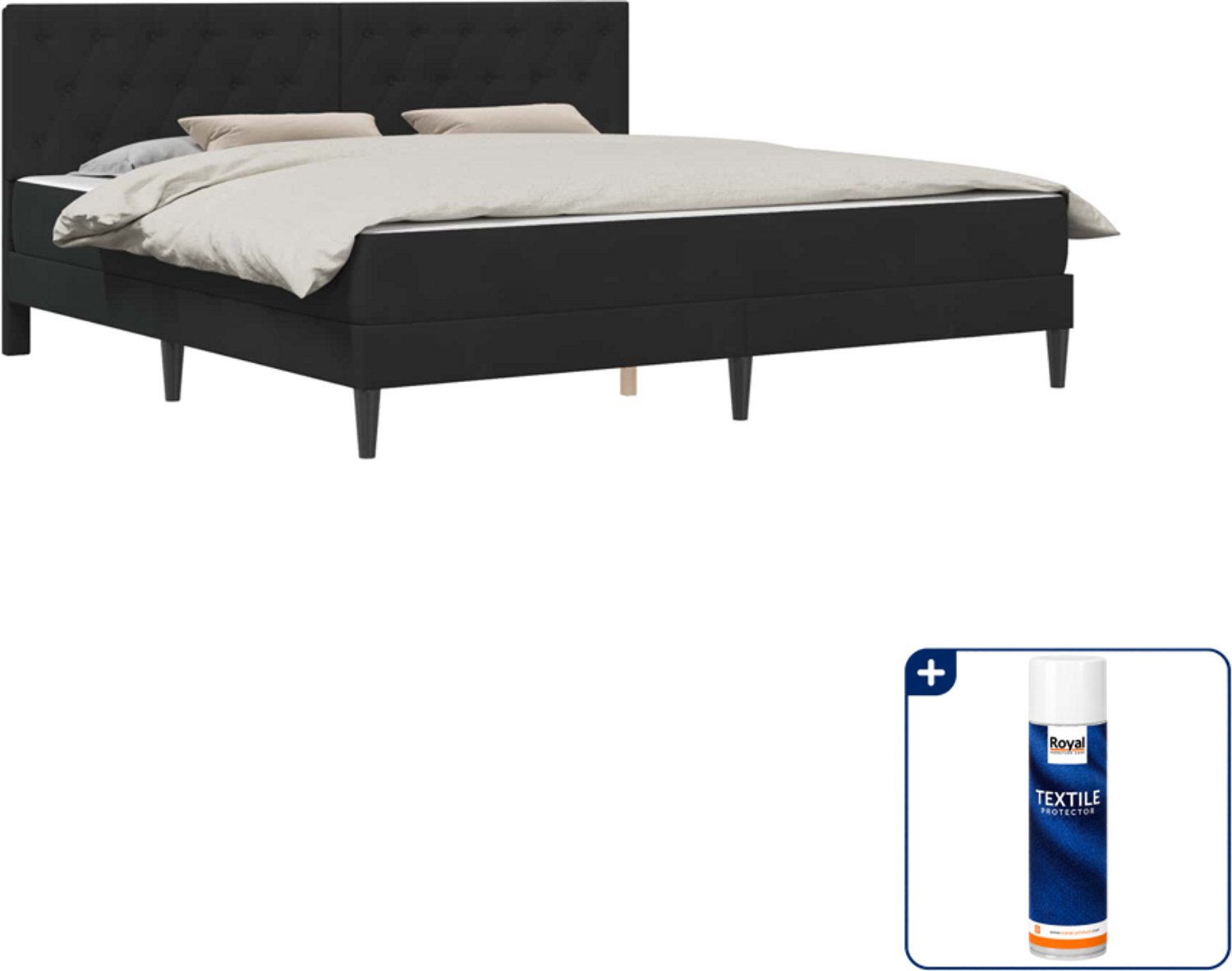 vidaXL Bedframe met matras Kingsize - 180 x 200 cm - zwart - Inclusief textielbeschermer 500 ml