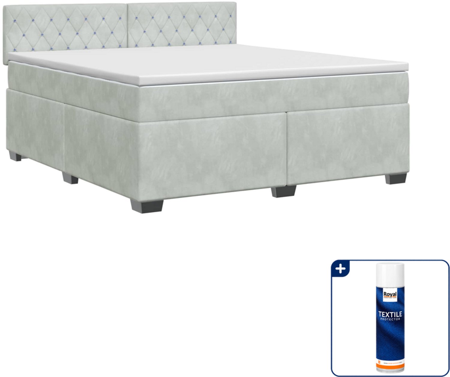vidaXL Kingsize boxspringbed met matras - 180 x 200 cm - lichtgrijs - Inclusief textielbeschermer 500 ml