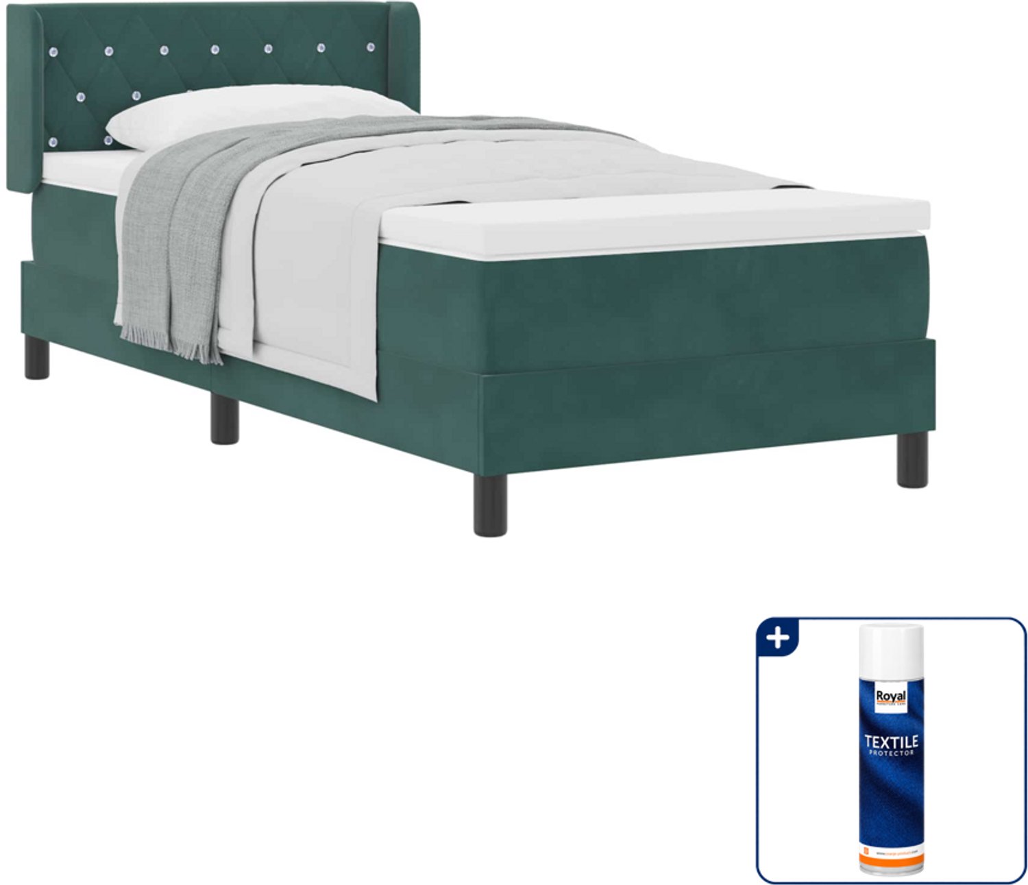 vidaXL boxspringbed - 100 x 200 cm - fluweel - donkergroen - Inclusief textielbeschermer 500 ml