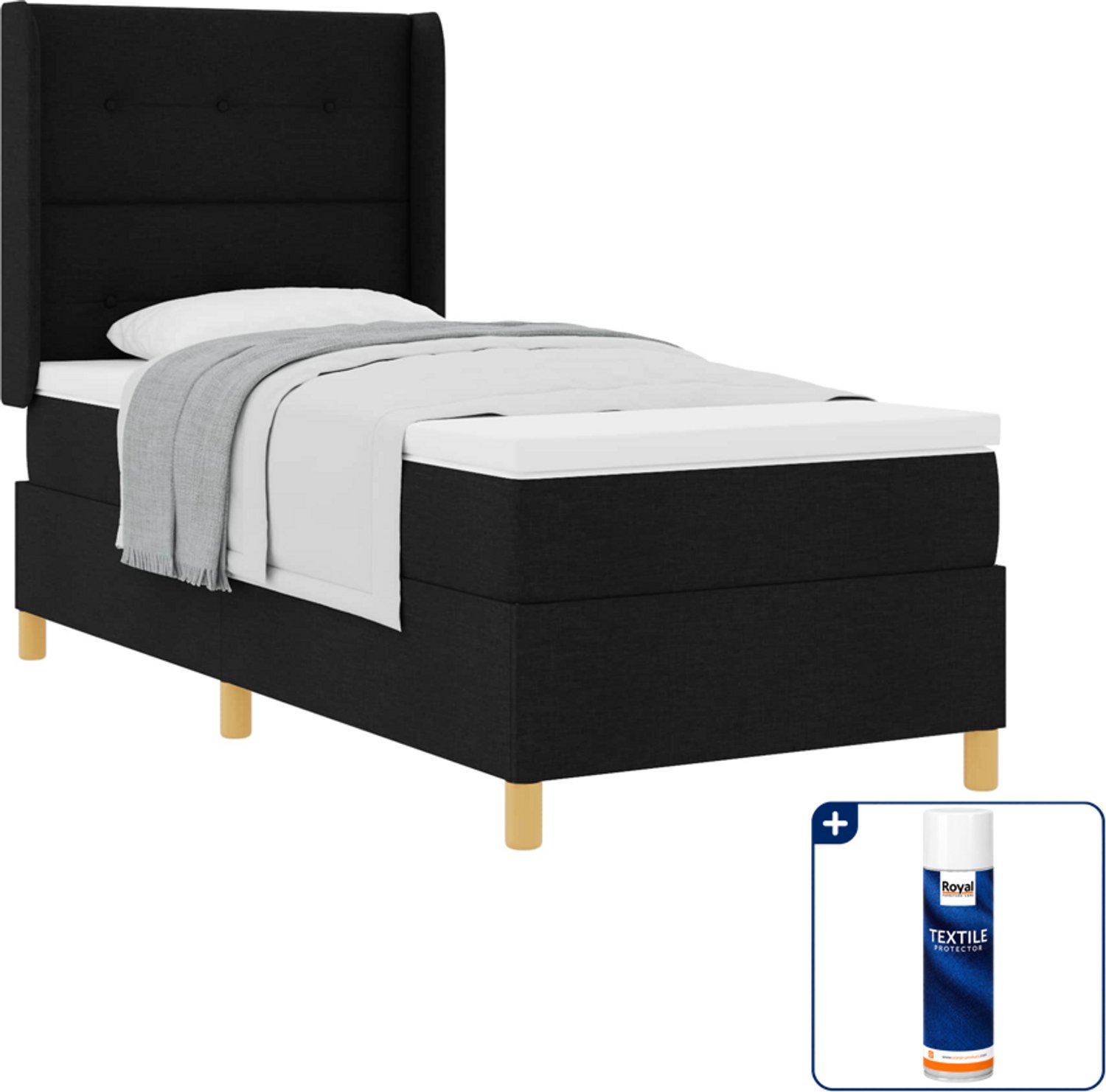 vidaXL boxspringbed - 80 x 200 cm - stof - zwart - Inclusief textielbeschermer 500 ml