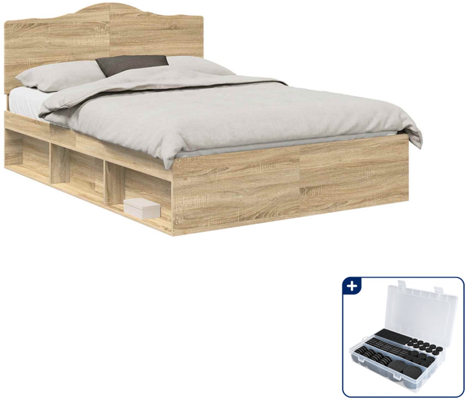 vidaXL Bedframe - Small double - 140 x 200 cm - sonoma - Inclusief antikrasvilt 177-delig Bruin