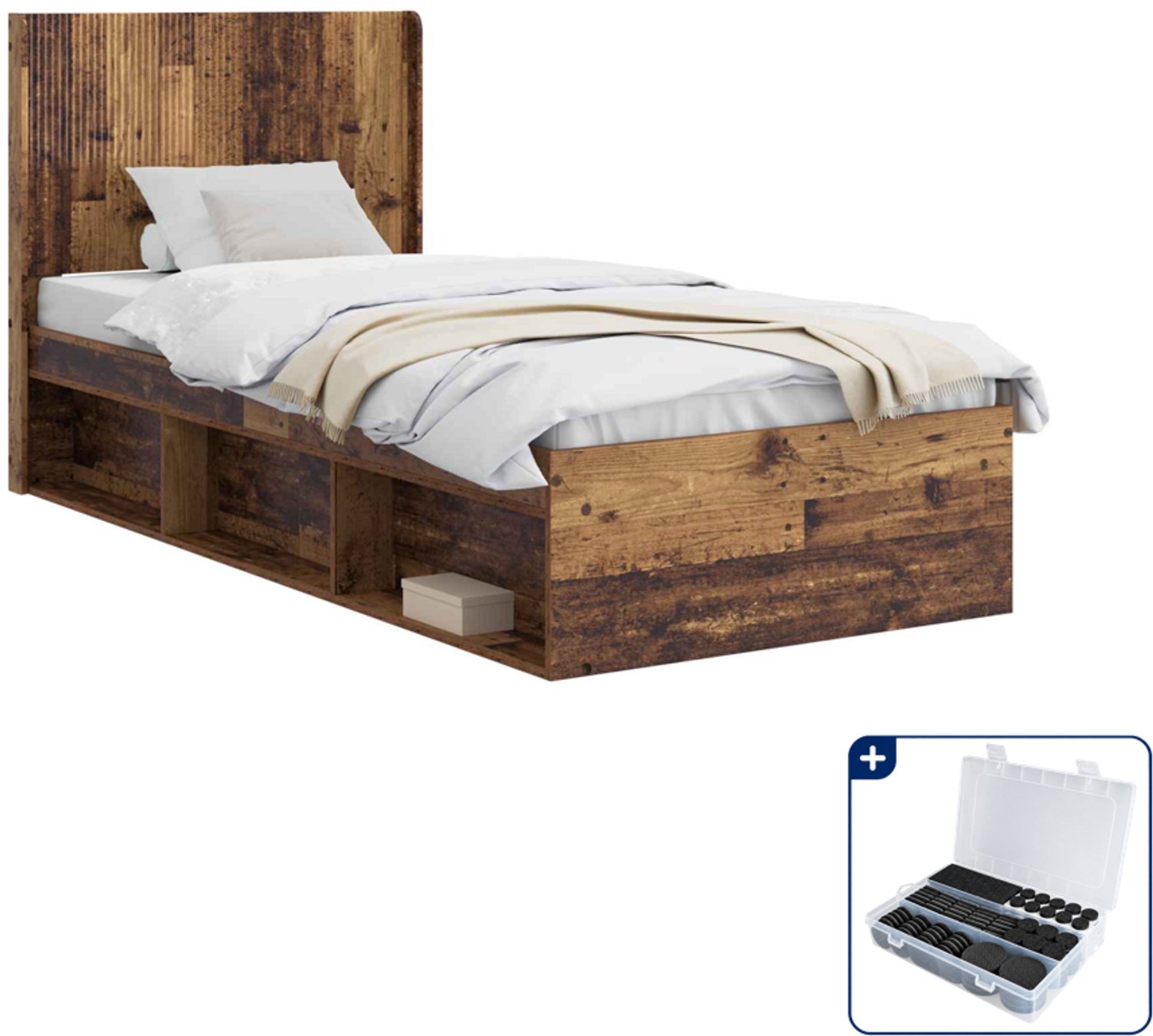 vidaXL bedframe - 90 x 200 cm - bewerkt hout - oud hout - Inclusief antikrasvilt 177-delig Bruin