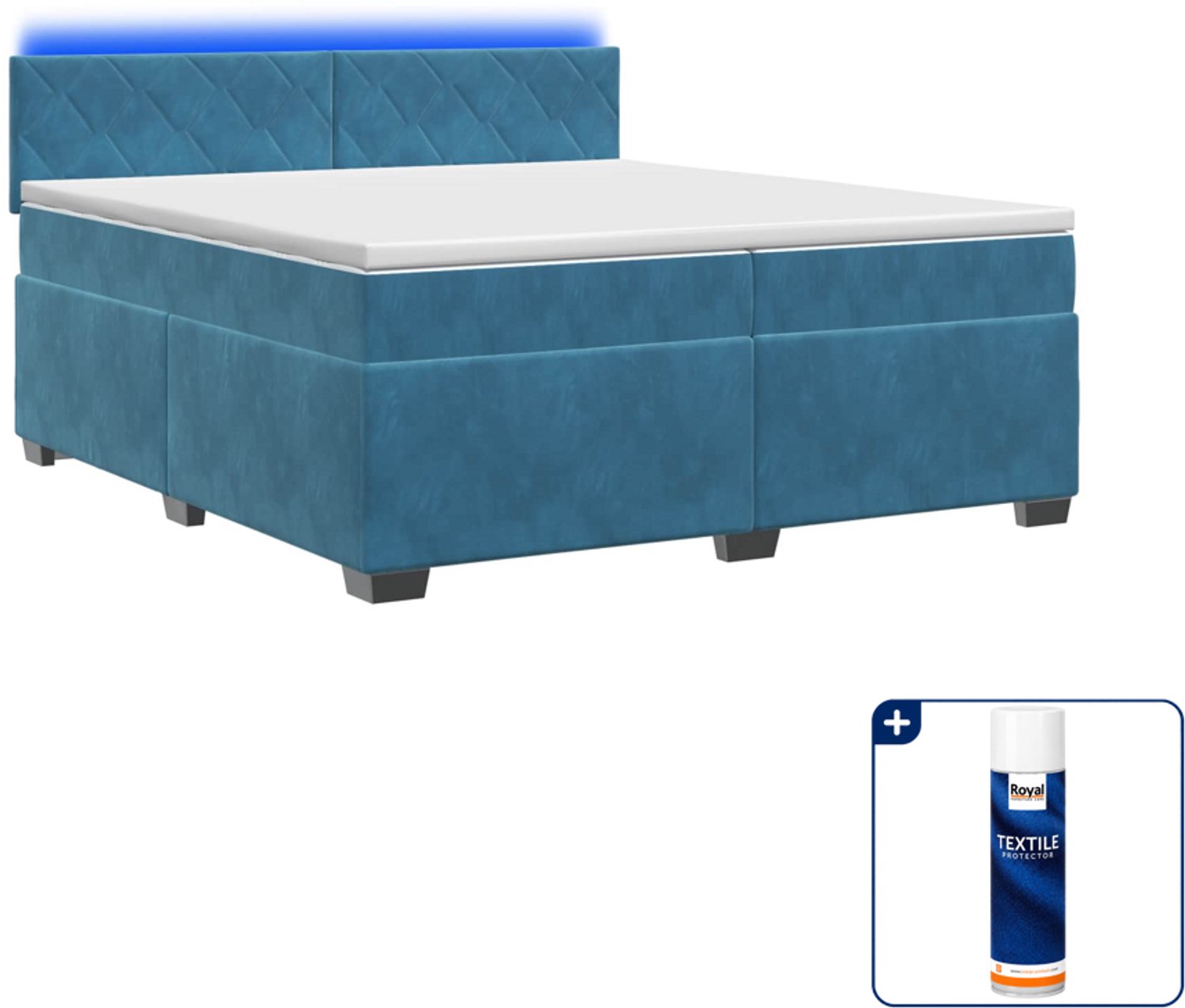 vidaXL boxspring - 200 x 200 cm - fluweel - blauw - Inclusief textielbeschermer 500 ml