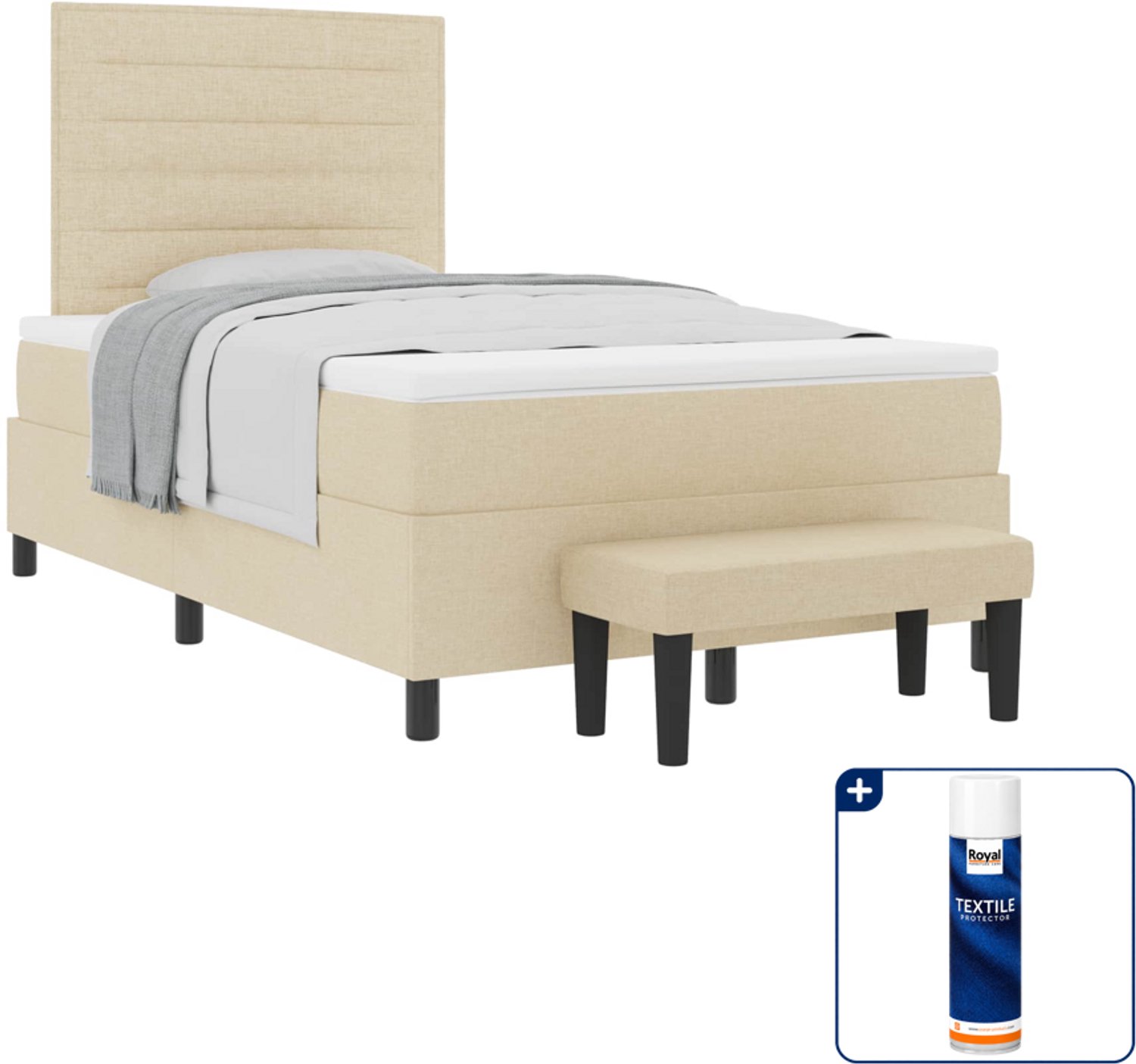 vidaXL boxspringbed - 120 x 190 cm - stof - crème - Inclusief textielbeschermer 500 ml
