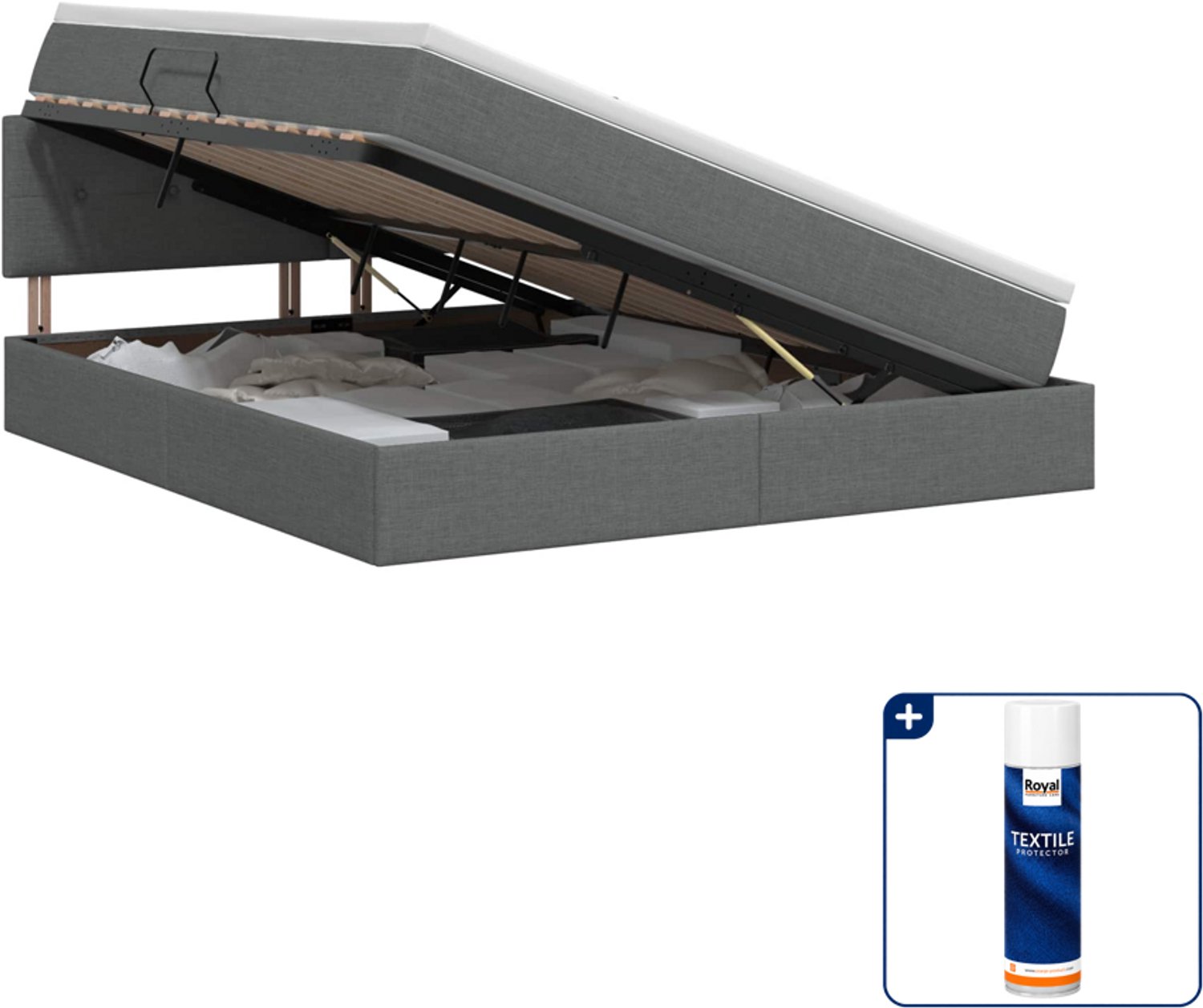 vidaXL opbergbed met matras - 140 x 190 cm - donkergrijs - Inclusief textielbeschermer 500 ml Donker Grijn
