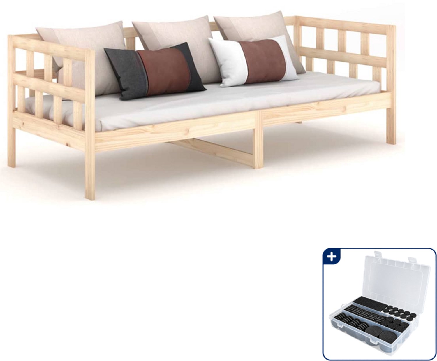 vidaXL slaapbank - 90 x 200 cm - massief grenenhout - Inclusief antikrasvilt 177-delig Bruin