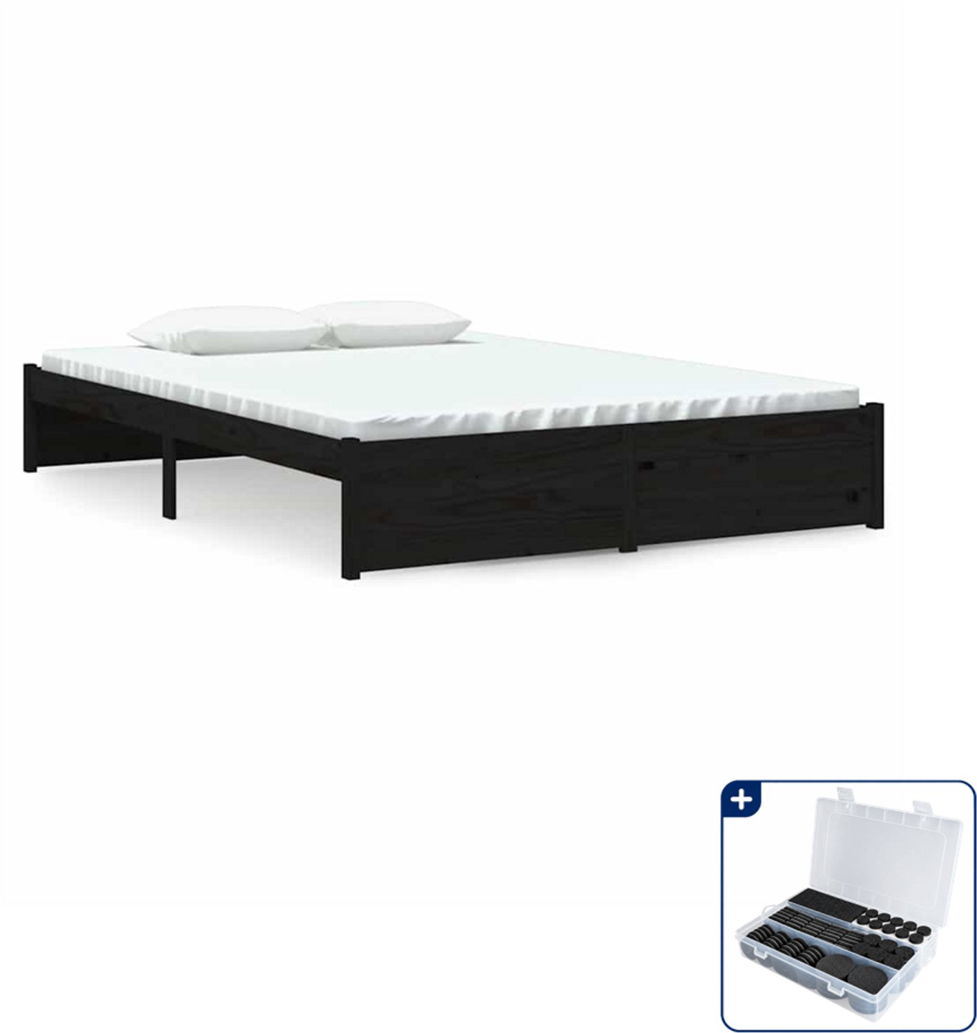 vidaXL bedframe - 140 x 190 cm - massief grenenhout - zwart - Inclusief antikrasvilt 177-delig
