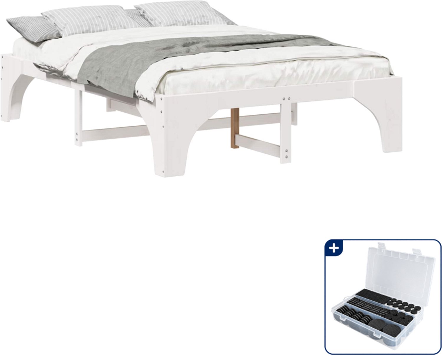 vidaXL Bedframe - 150 x 200 cm - massief grenenhout - wit - Inclusief antikrasvilt 177-delig