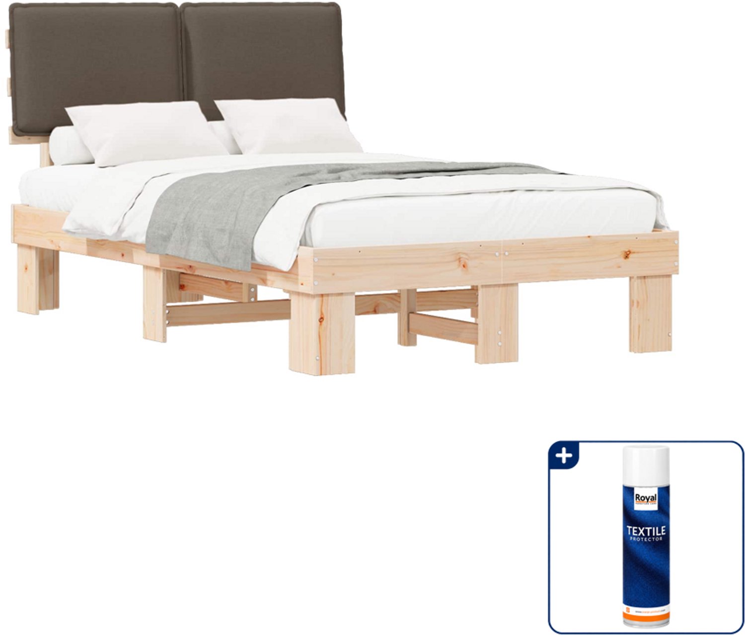vidaXL bedframe met gestoffeerd hoofdboard - 120 x 200 cm - taupe - Inclusief textielbeschermer 500 ml