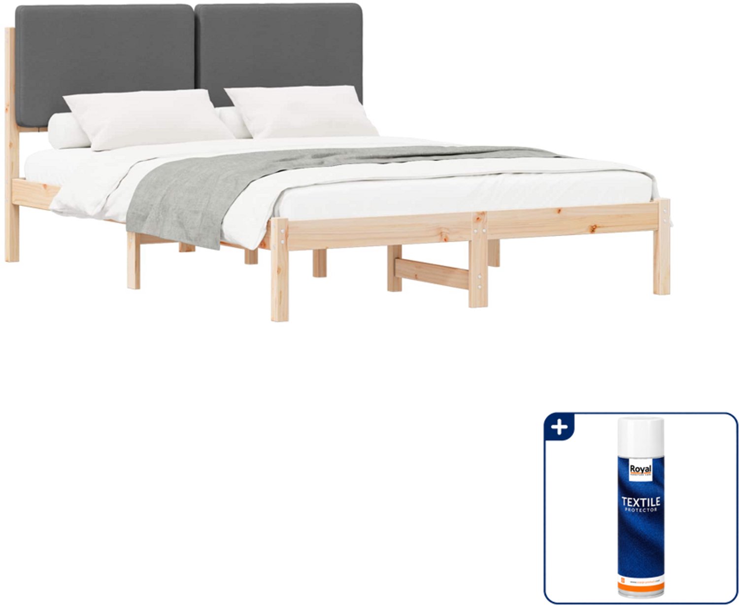 vidaXL bedframe - 140 x 190 cm - donkergrijs - Inclusief textielbeschermer 500 ml