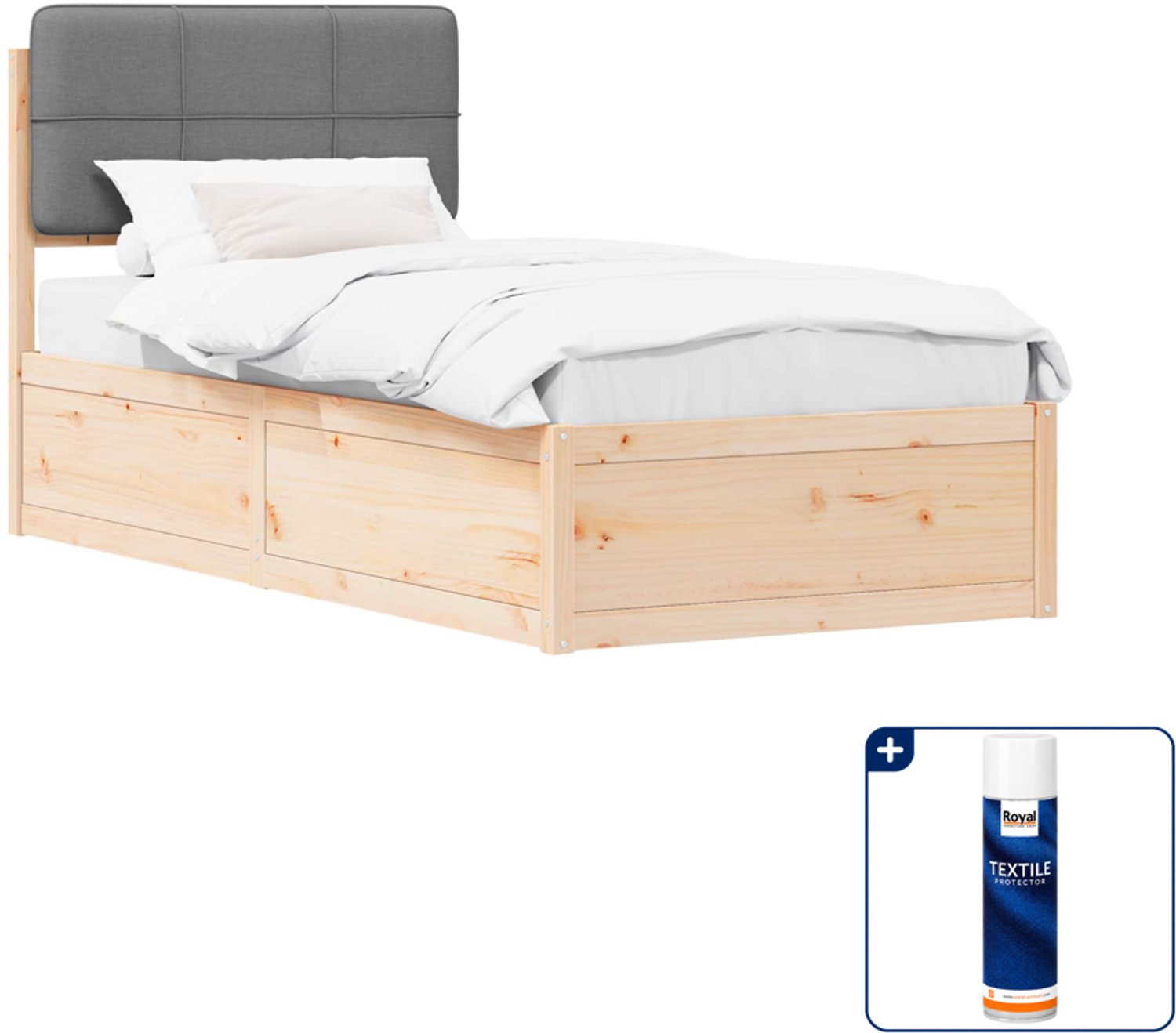 vidaXL bedframe - 90 x 190 cm - massief grenenhout - lichtgrijs - Inclusief textielbeschermer 500 ml