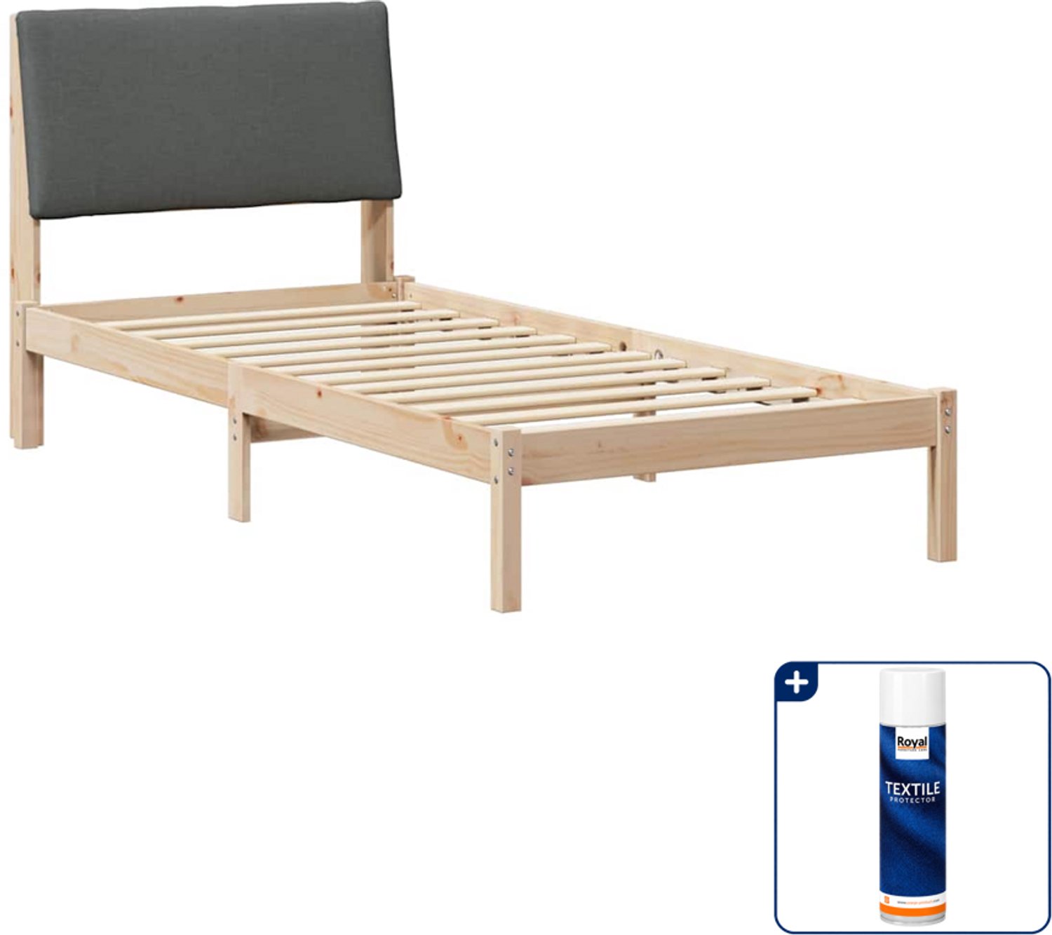 vidaXL bedframe - 100 x 200 cm - massief grenenhout - bruin en donkergrijs - Inclusief textielbeschermer 500 ml