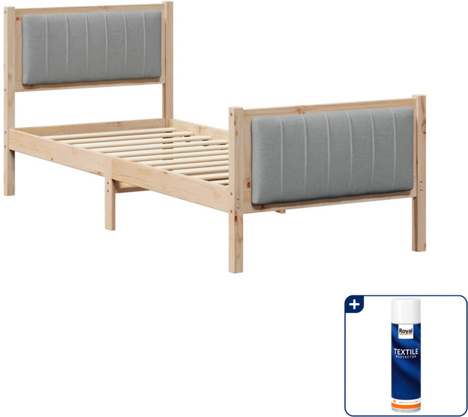 vidaXL bedframe - 75 x 190 cm - massief grenenhout - bruin en lichtgrijs - Inclusief textielbeschermer 500 ml