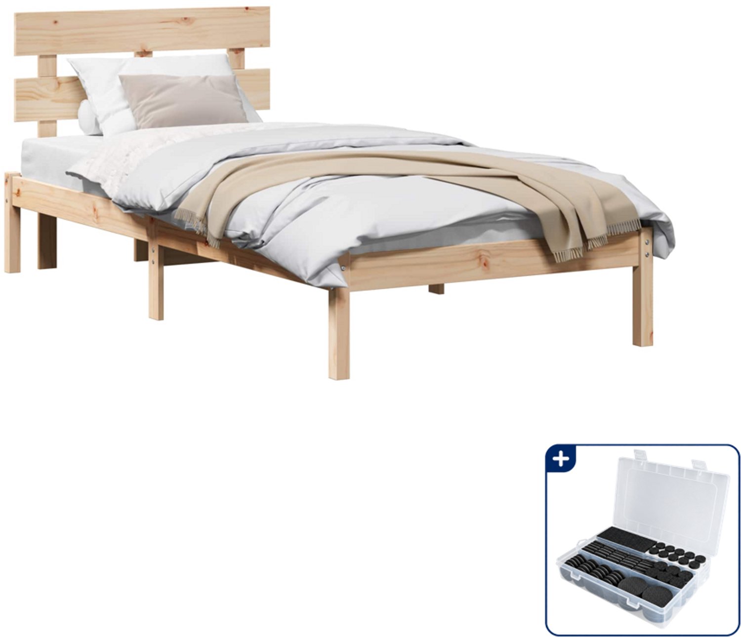 vidaXL bedframe - 80 x 200 cm - massief grenenhout - bruin - Inclusief antikrasvilt 177-delig