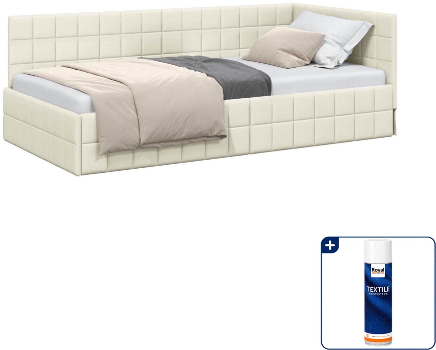 vidaXL hoekbedframe - 90 x 200 cm - fluweel - crème - Inclusief textielbeschermer 500 ml