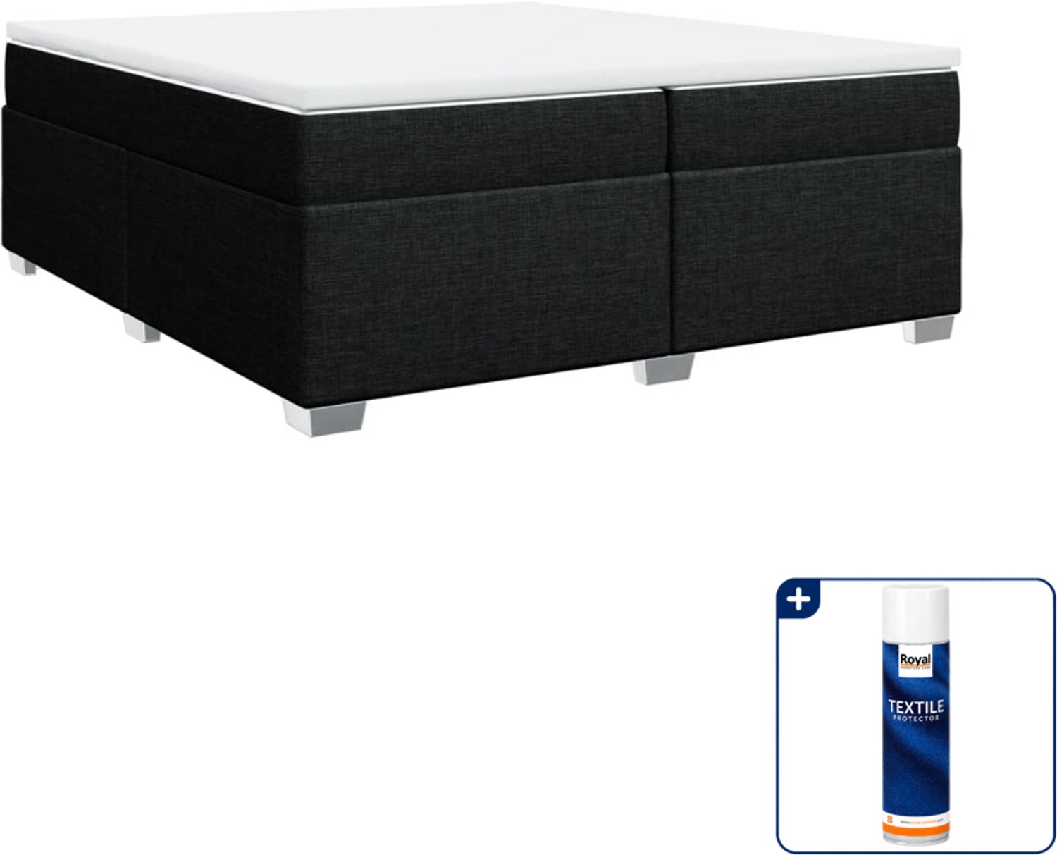 vidaXL Super kingsize boxspring met matras - 200 x 200 cm - zwart - Inclusief textielbeschermer 500 ml