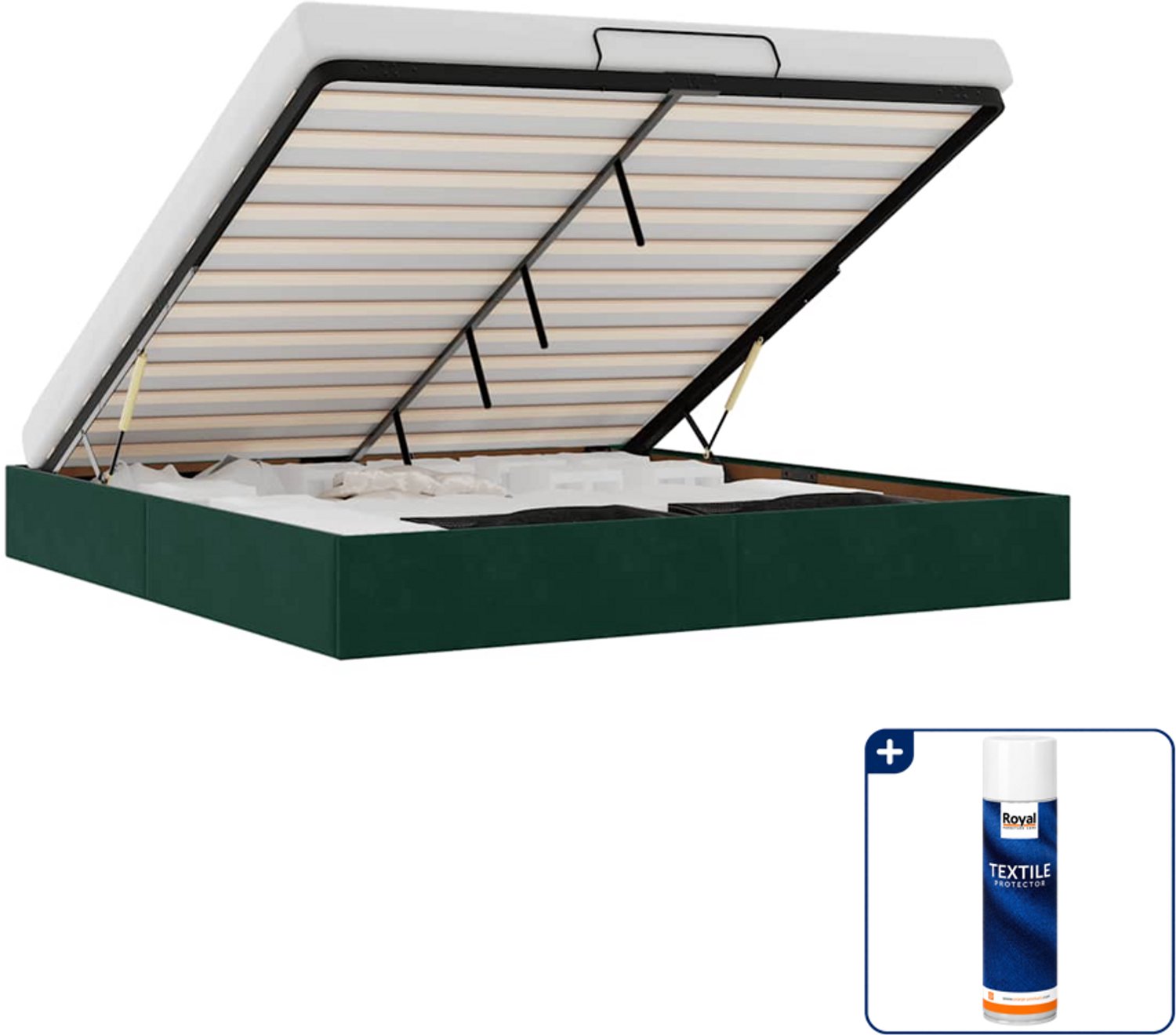 vidaXL ottoman bedframe - Queensize - 160 x 200 cm - fluweel - donkergroen - Inclusief textielbeschermer 500 ml Crème