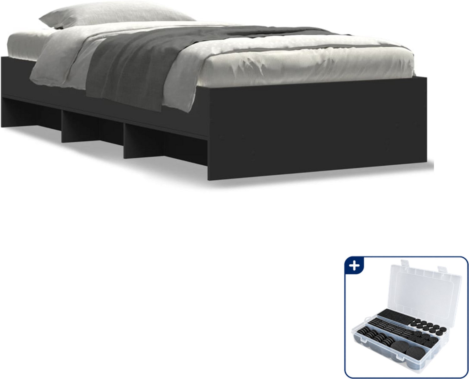 vidaXL bedframe - 100 x 200 cm - bewerkt hout - zwart - Inclusief antikrasvilt 177-delig Wit