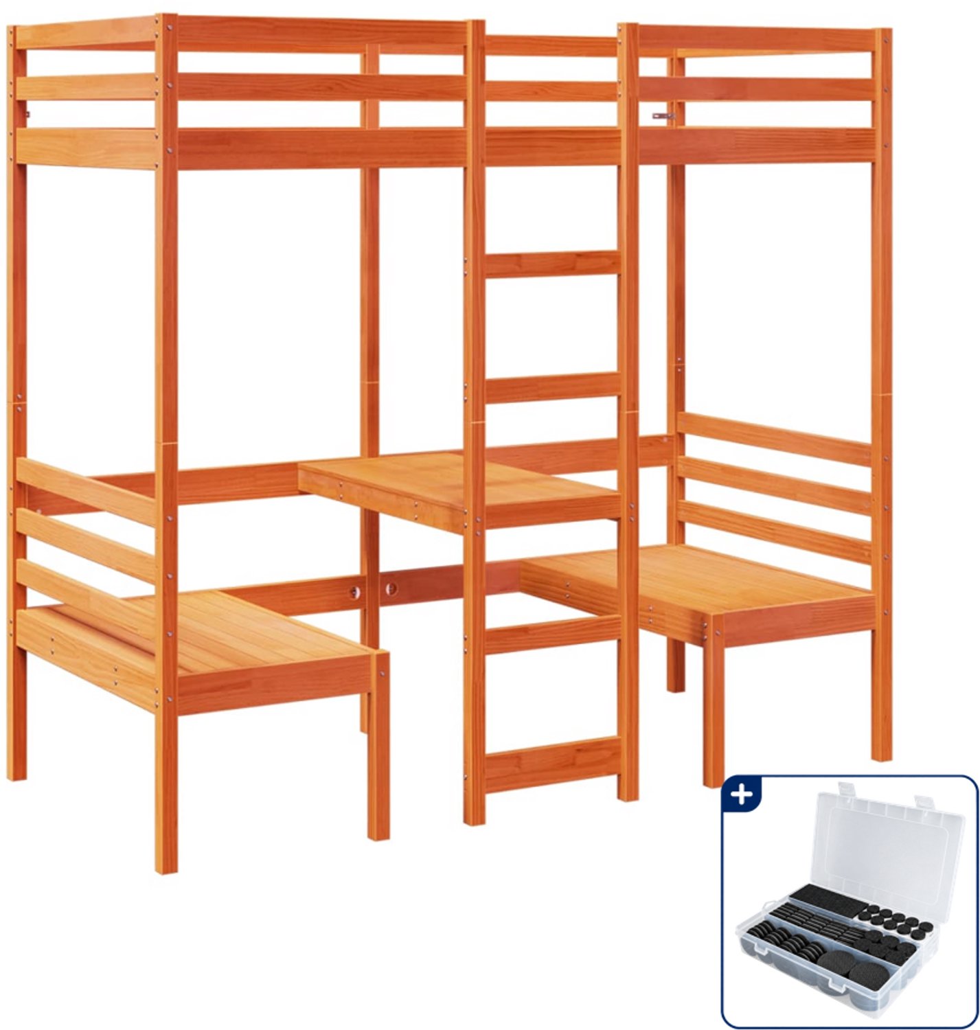 vidaXL hoogslaper met bureau en 2 stoelen - 90 x 200 cm - bruin - Inclusief antikrasvilt 177-delig
