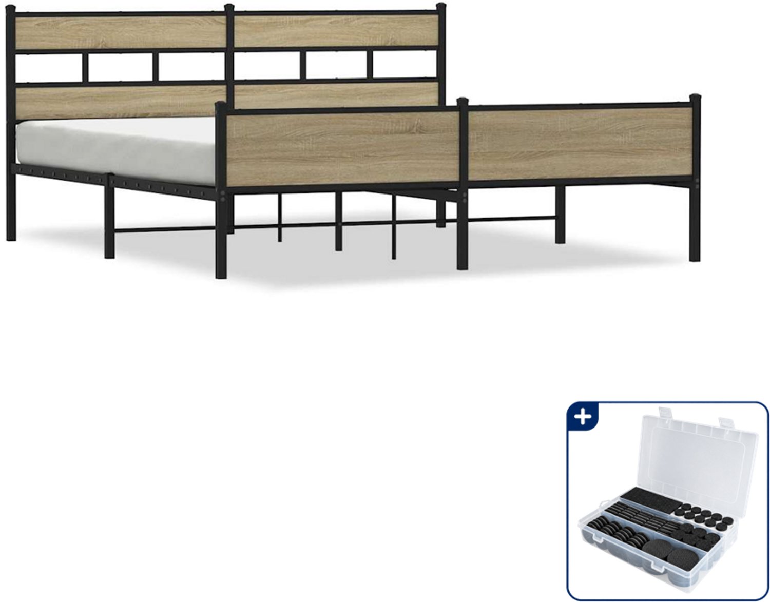 vidaXL bedframe - 183 x 213 cm - sonoma eiken - Inclusief antikrasvilt 177-delig Bruin