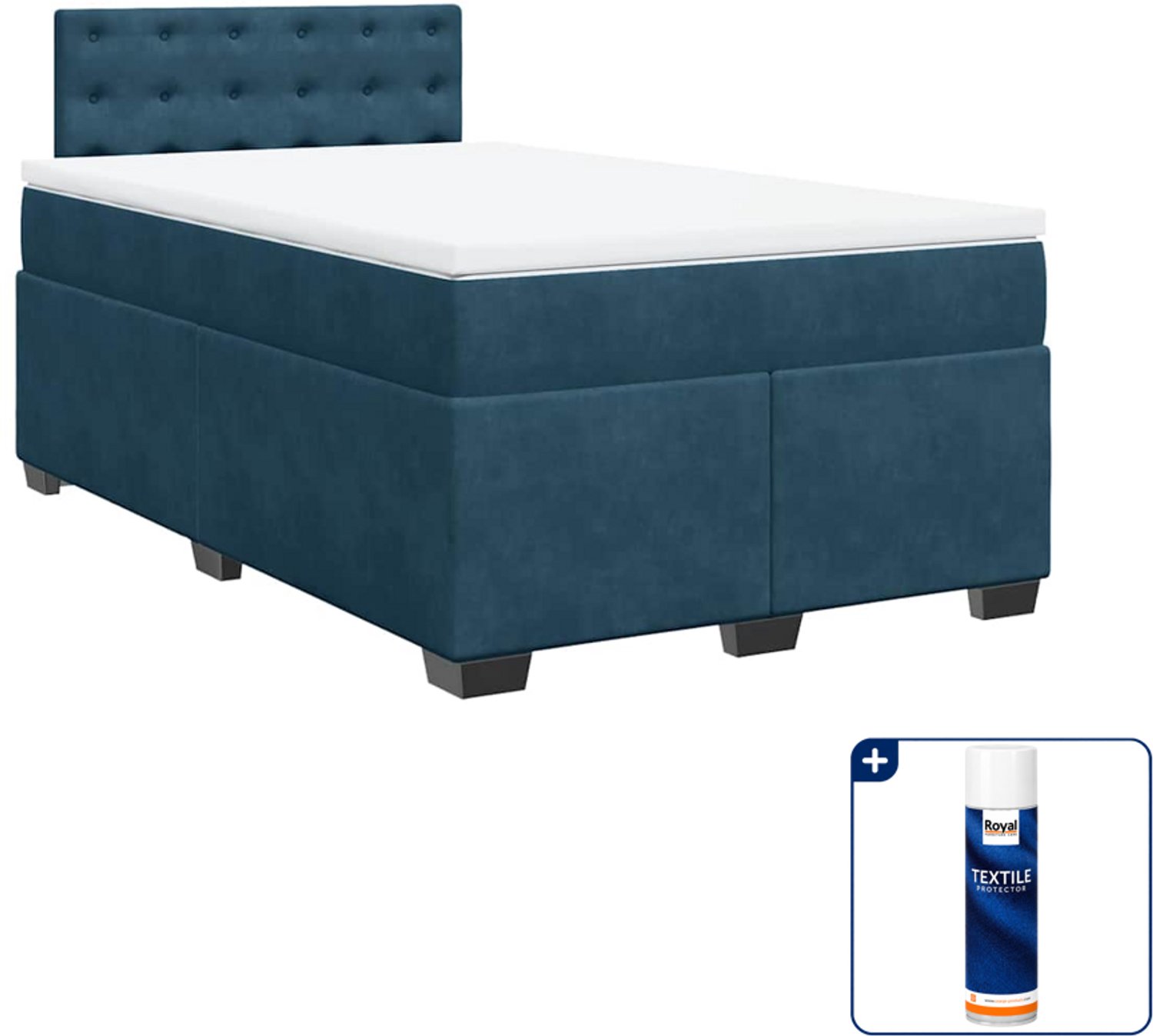 vidaXL boxspring met matras - 120 x 190 cm - fluweel - donkerblauw - Inclusief textielbeschermer 500 ml