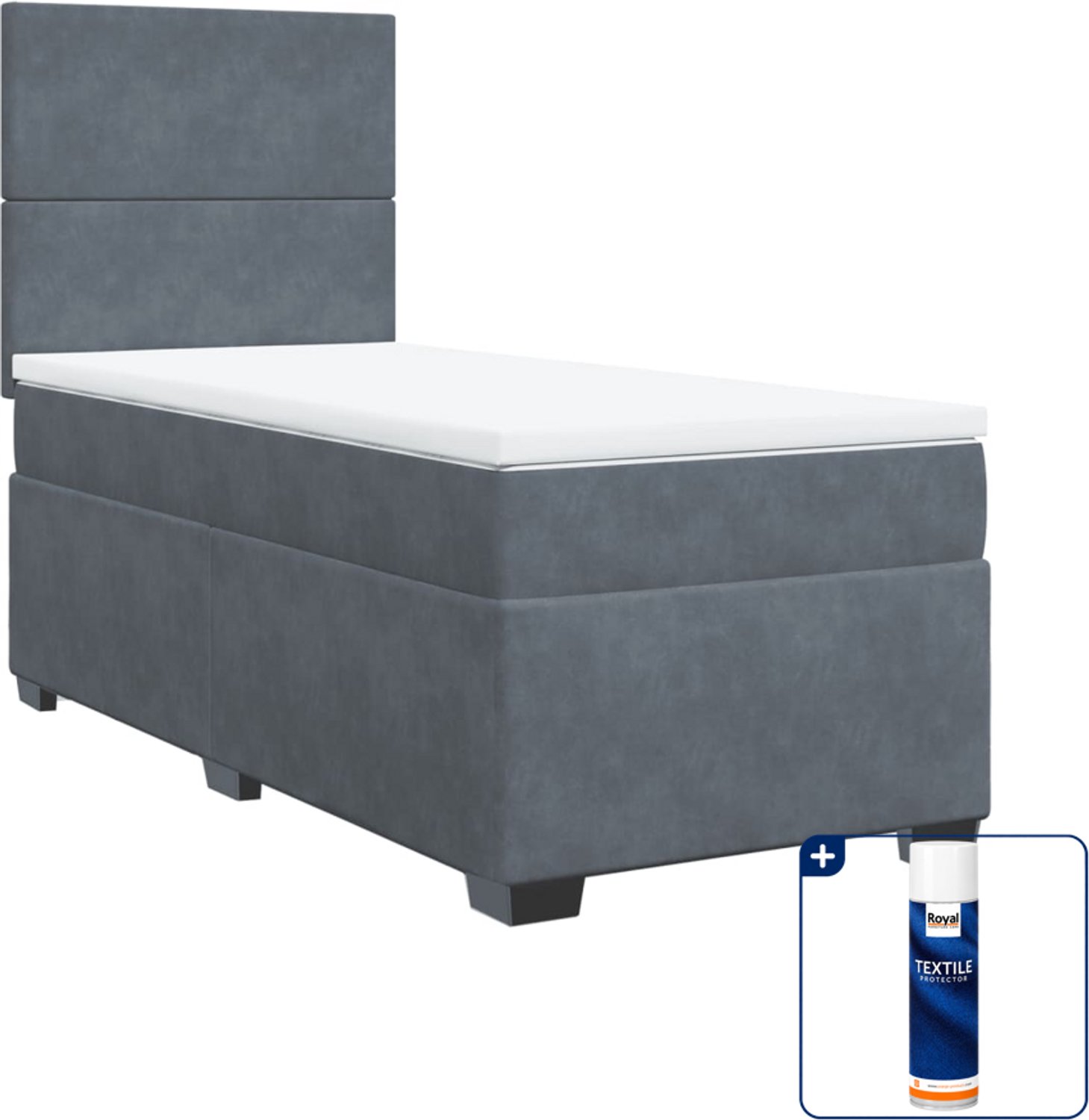 vidaXL Boxspring met matras - 80 x 200 cm - fluweel - donkergrijs - Inclusief textielbeschermer 500 ml