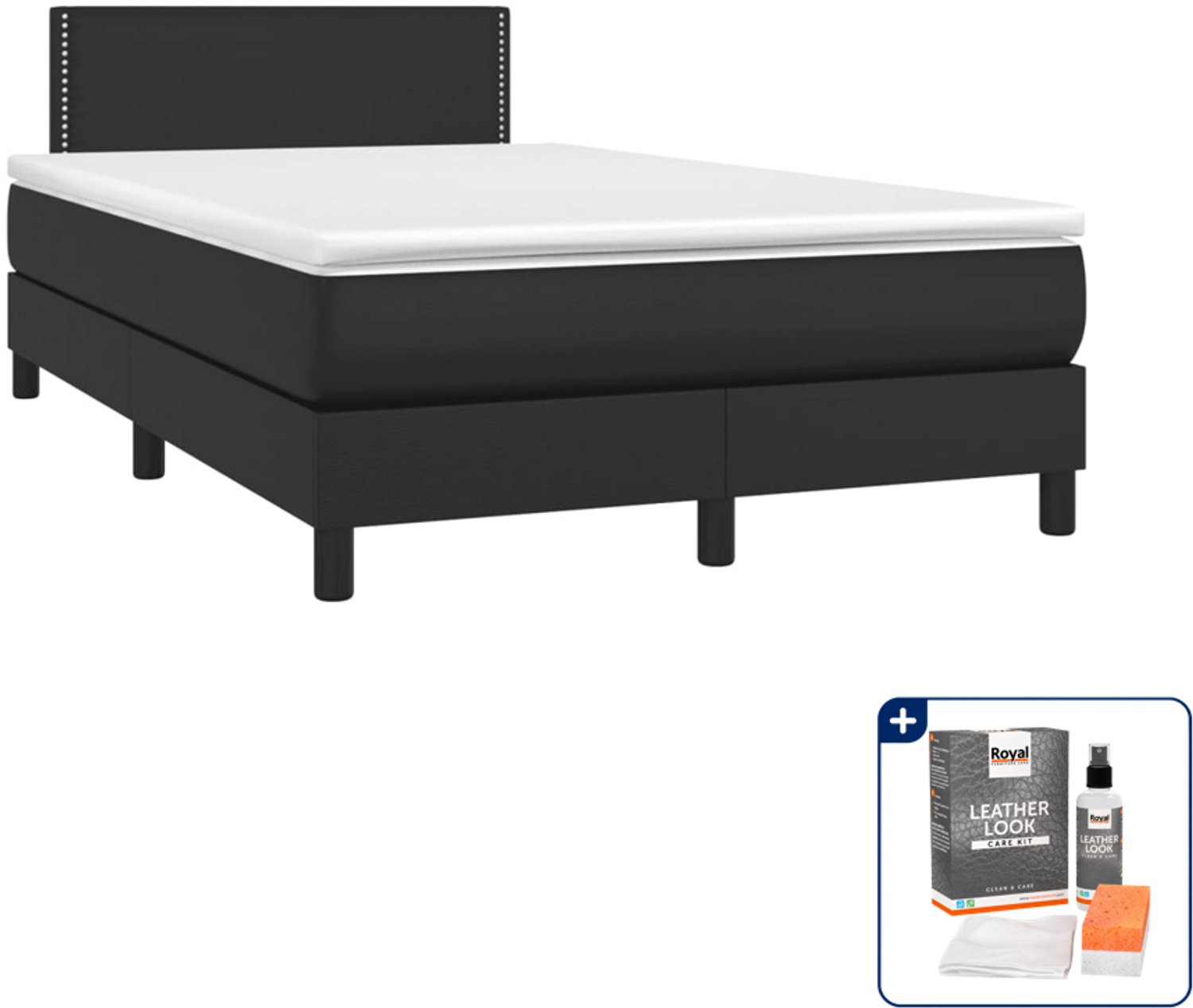 vidaXL boxspring met matras 120 x 190 cm - kunstleer - zwart - Inclusief onderhoudsset voor kunstleer 150 ml