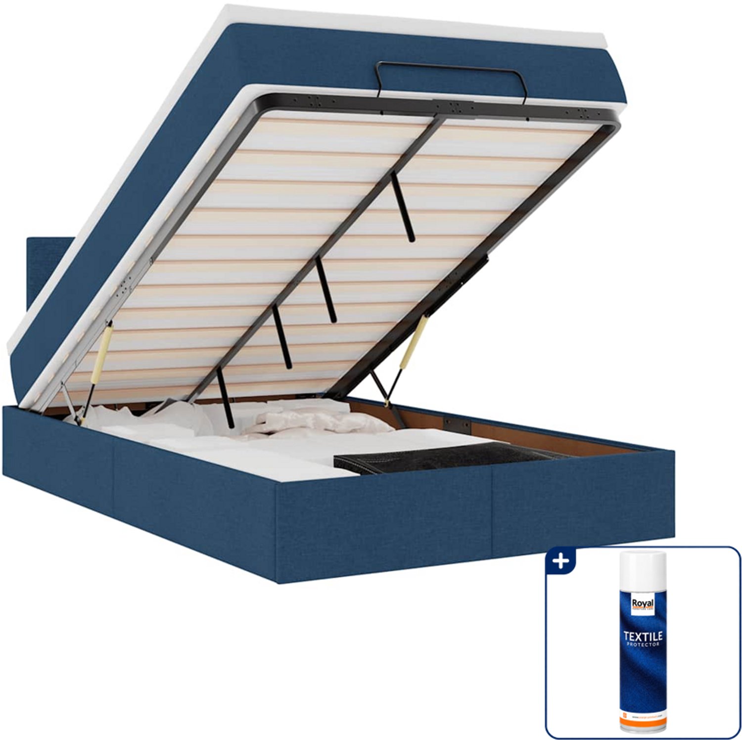 vidaXL bed poef met matras en led - 120 x 190 cm - stof - blauw - Inclusief textielbeschermer 500 ml
