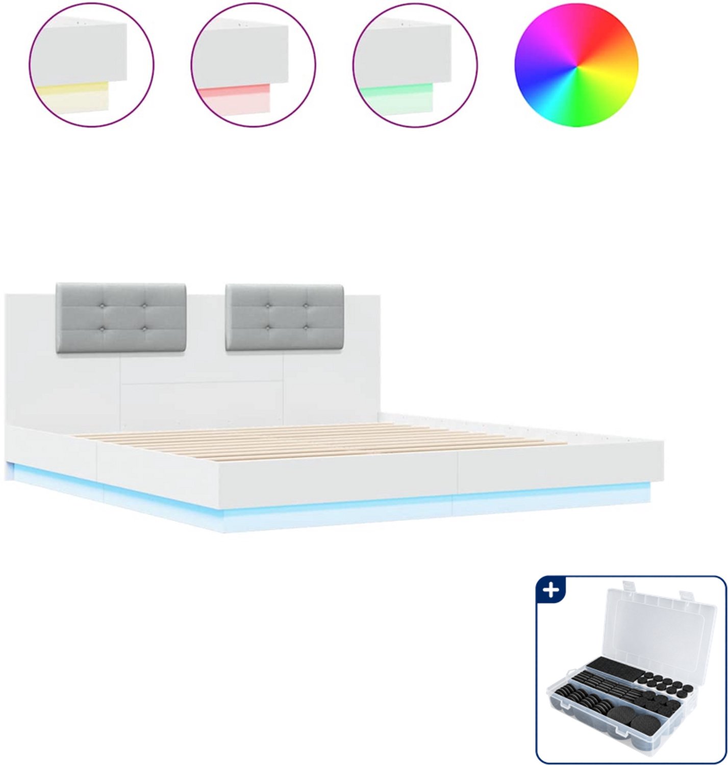 vidaXL Bedframe - Kingsize - 180 x 200 cm - wit - Inclusief antikrasvilt 177-delig Grijs