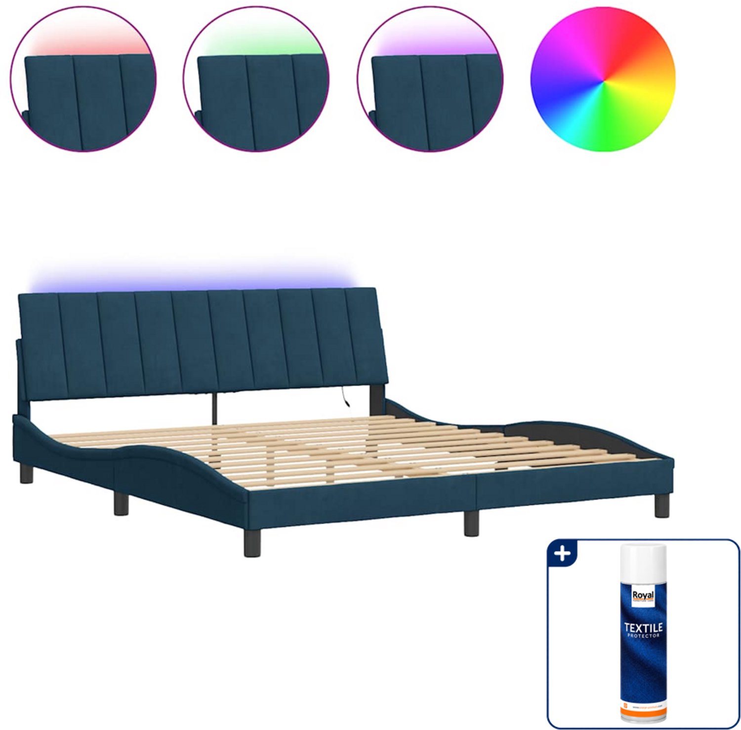 vidaXL Kingsize bedframe met LED - 180 x 200 cm - blauw - Inclusief textielbeschermer 500 ml