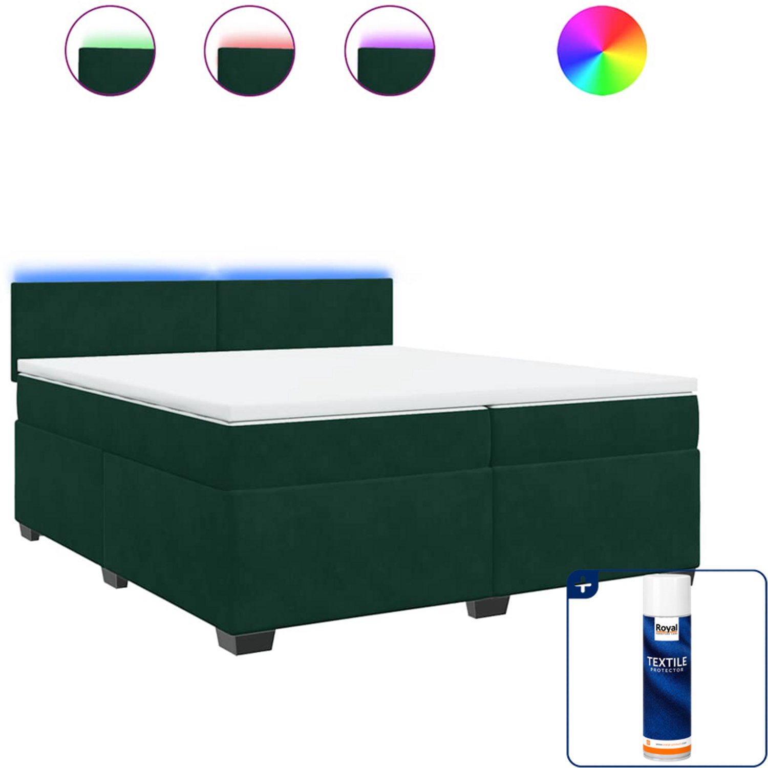 vidaXL Super kingsize boxspring met matras - 200 x 200 cm - fluweel - donkergroen - Inclusief textielbeschermer 500 ml
