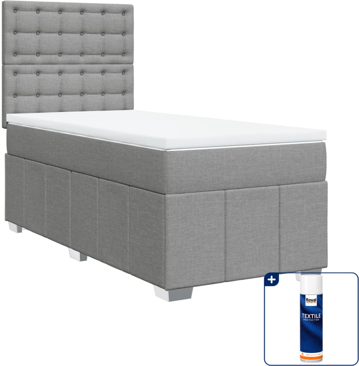 vidaXL boxspring met matras 100 x 200 cm - lichtgrijs - Inclusief textielbeschermer 500 ml